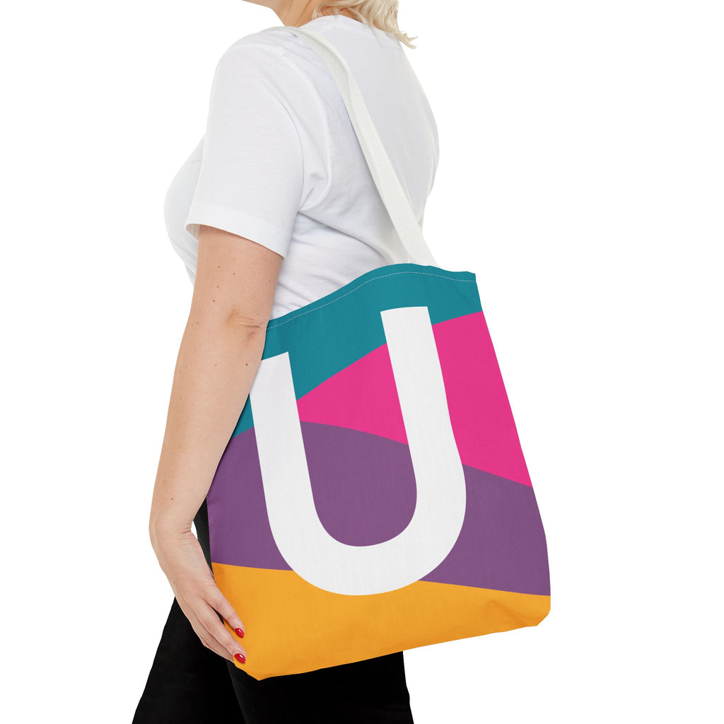 Monogram 'U' Colorblock Tote Bag — Personalized Initial U Shoulder Tote