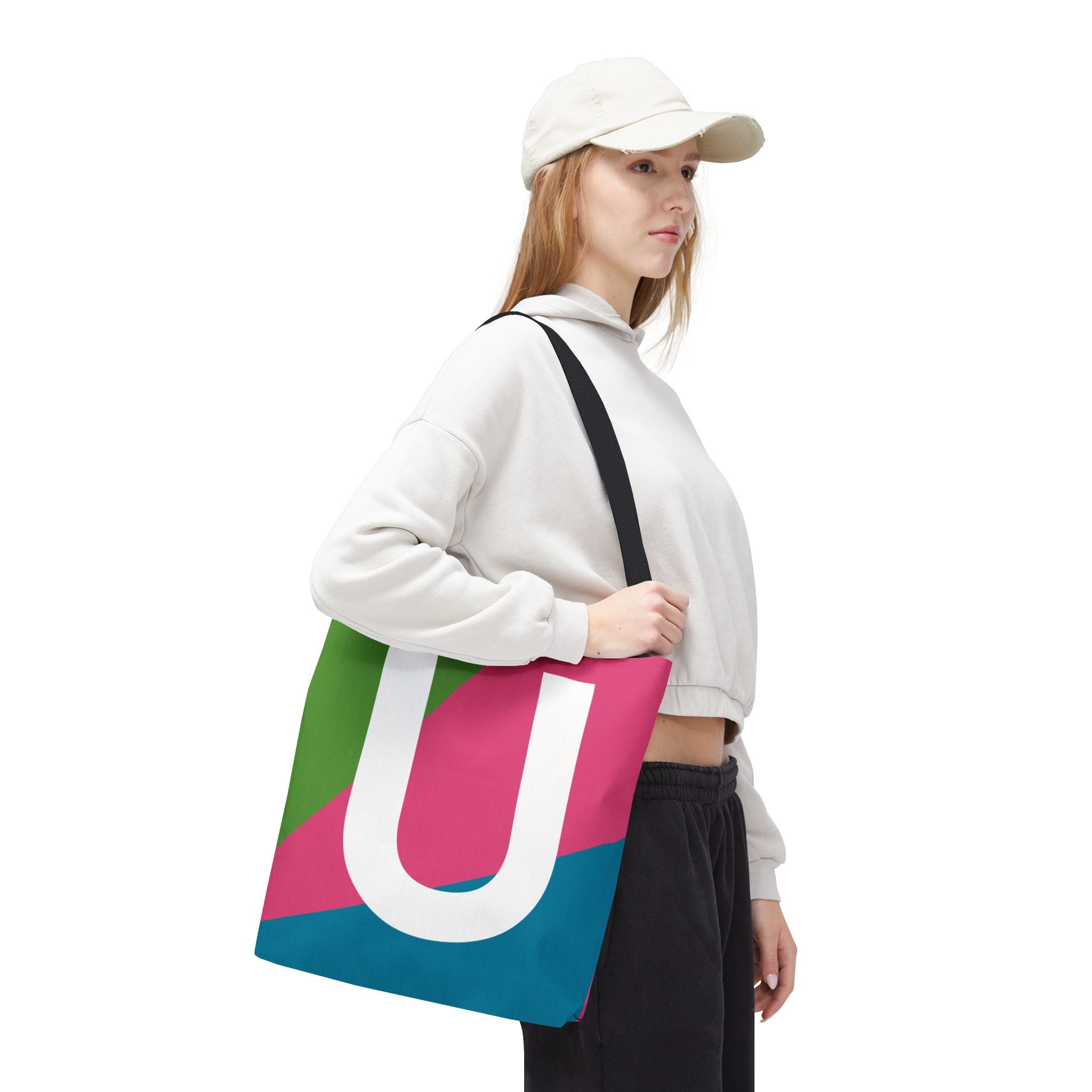 Monogram 'U' Colorblock Tote Bag — Personalized Initial U Shoulder Tote