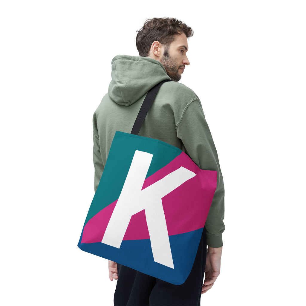 Monogram 'K' Colorblock Tote Bag — Personalized Initial K Shoulder Tote