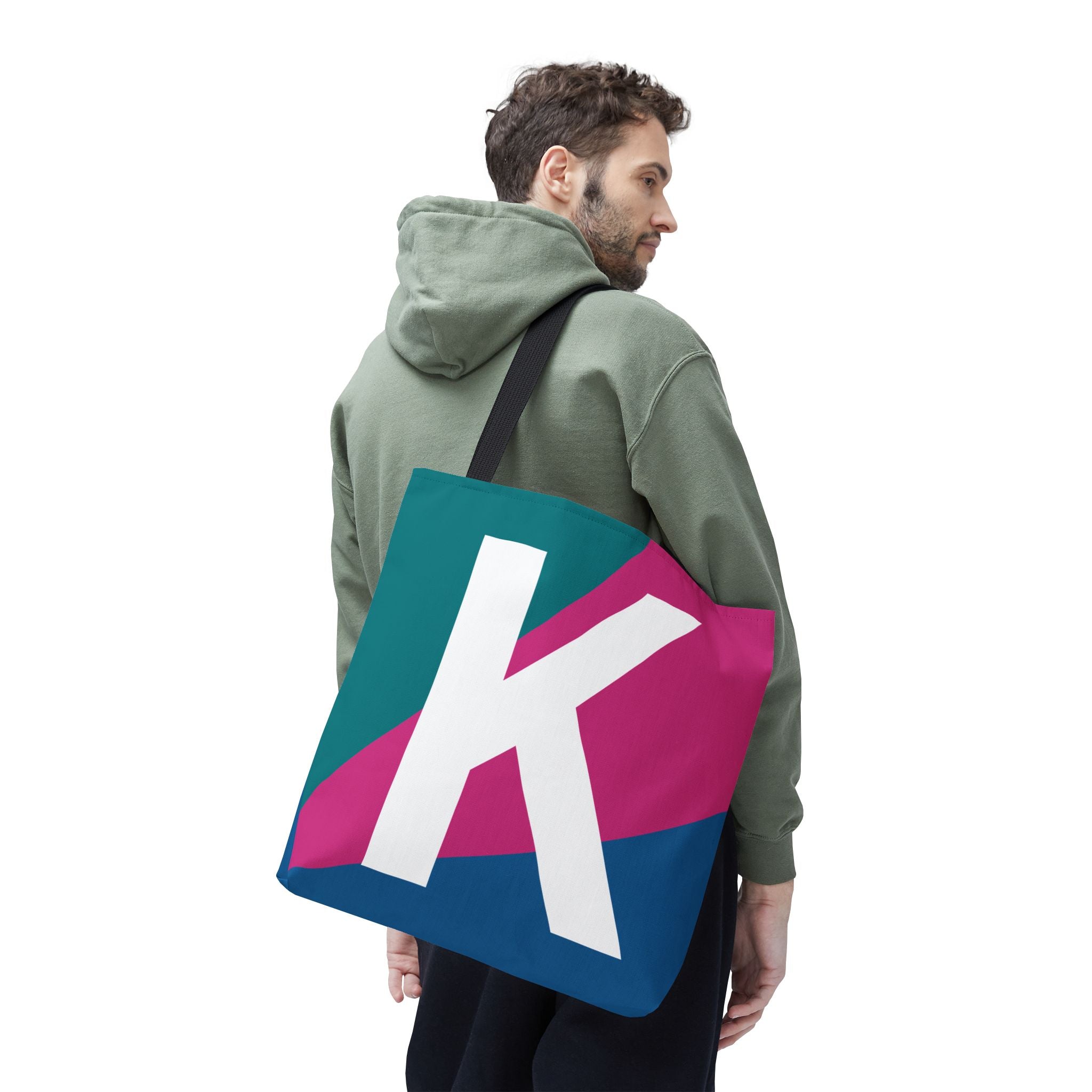 Monogram 'K' Colorblock Tote Bag — Personalized Initial K Shoulder Tote