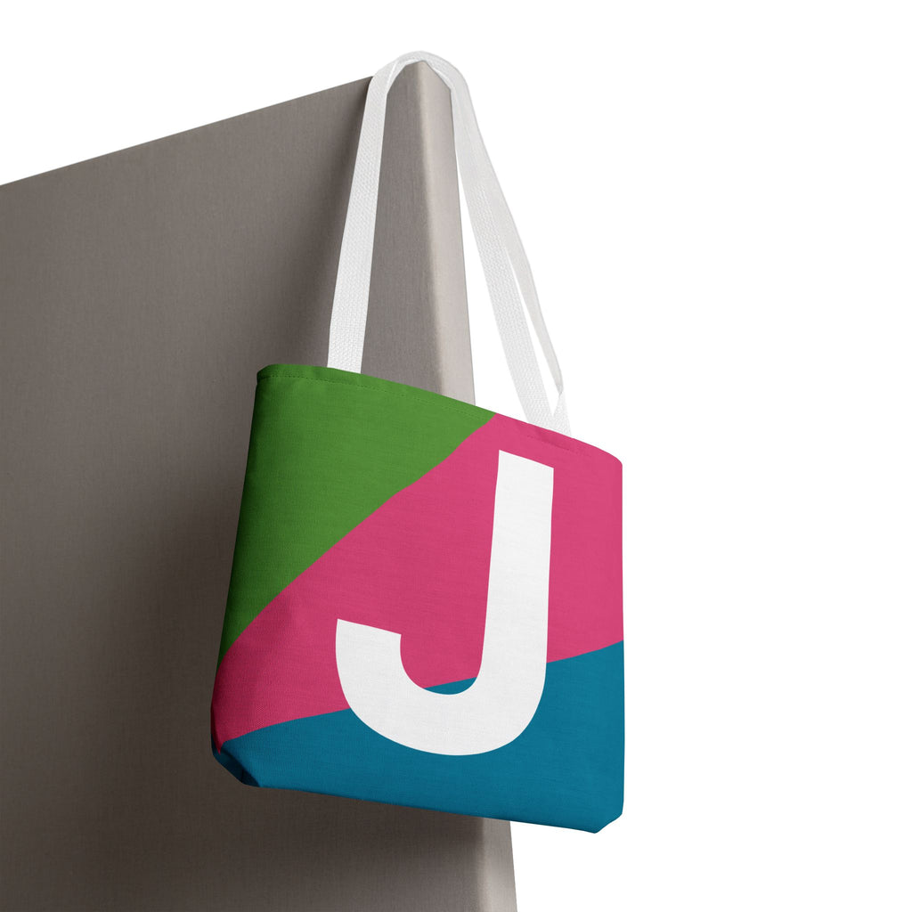 Monogram 'J' Colorblock Tote Bag — Personalized Initial J Shoulder Tote