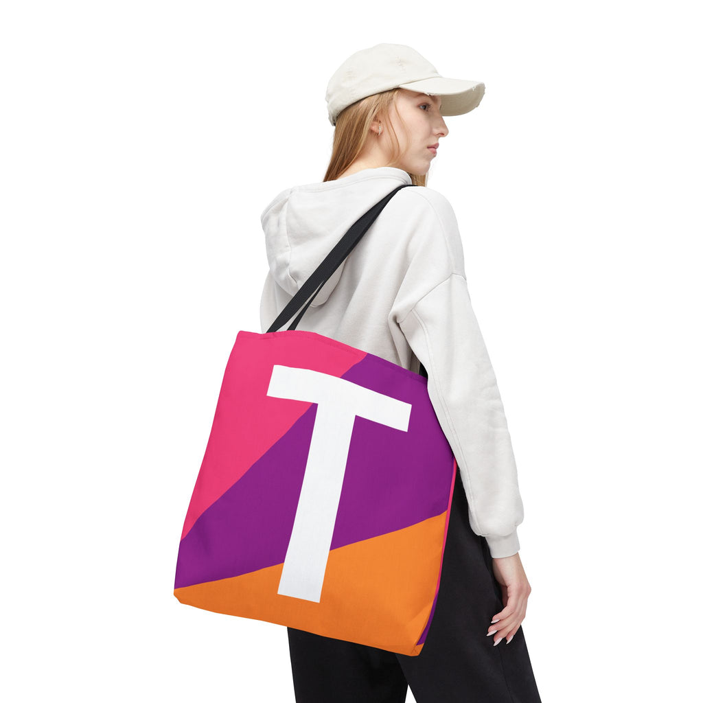 Monogram 'T' Colorblock Tote Bag — Personalized Initial T Shoulder Tote