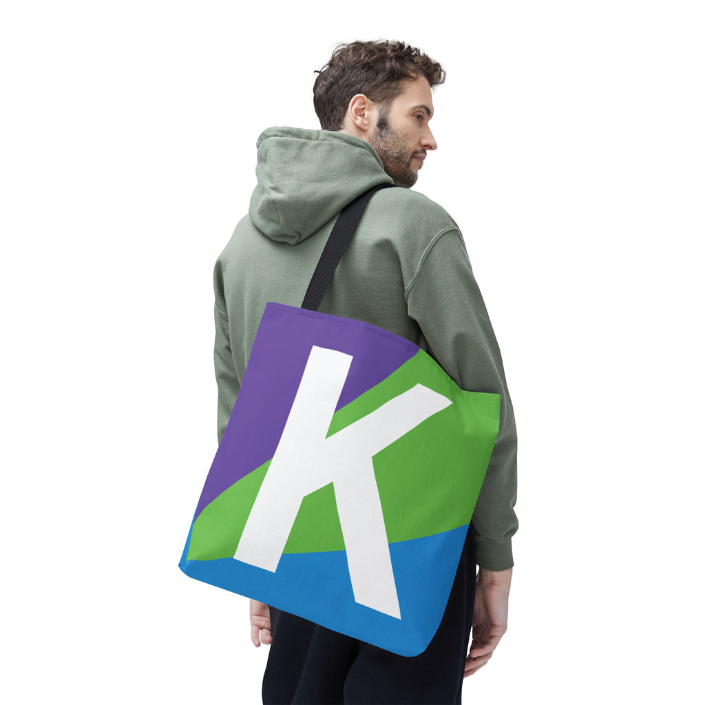 Monogram 'K' Colorblock Tote Bag — Personalized Initial K Shoulder Tote