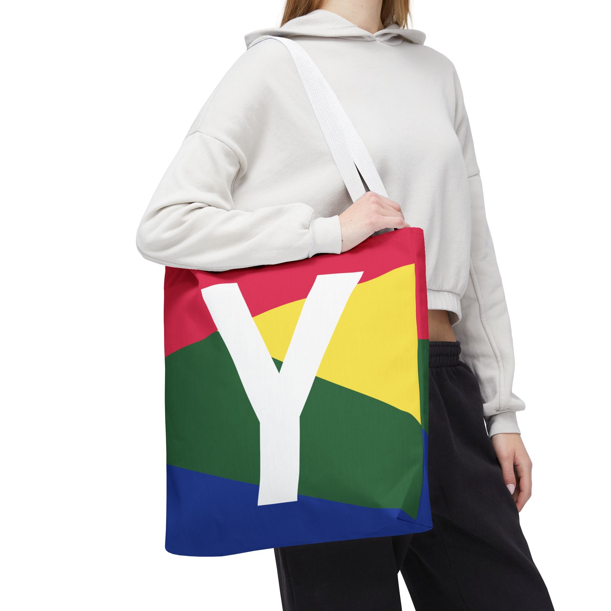 Monogram 'Y' Colorblock Tote Bag — Personalized Initial Y Shoulder Tote