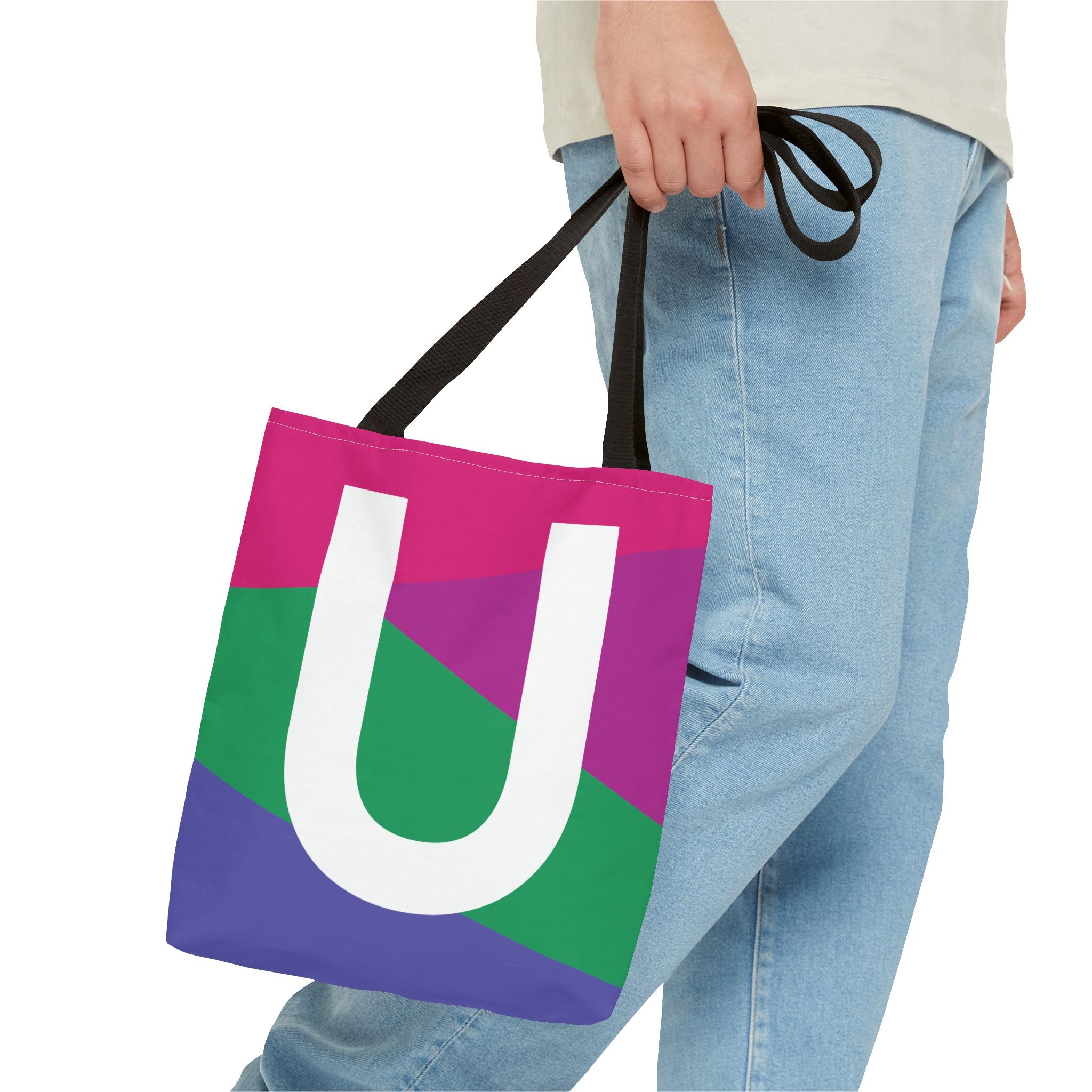 Monogram 'U' Colorblock Tote Bag — Personalized Initial U Shoulder Tote