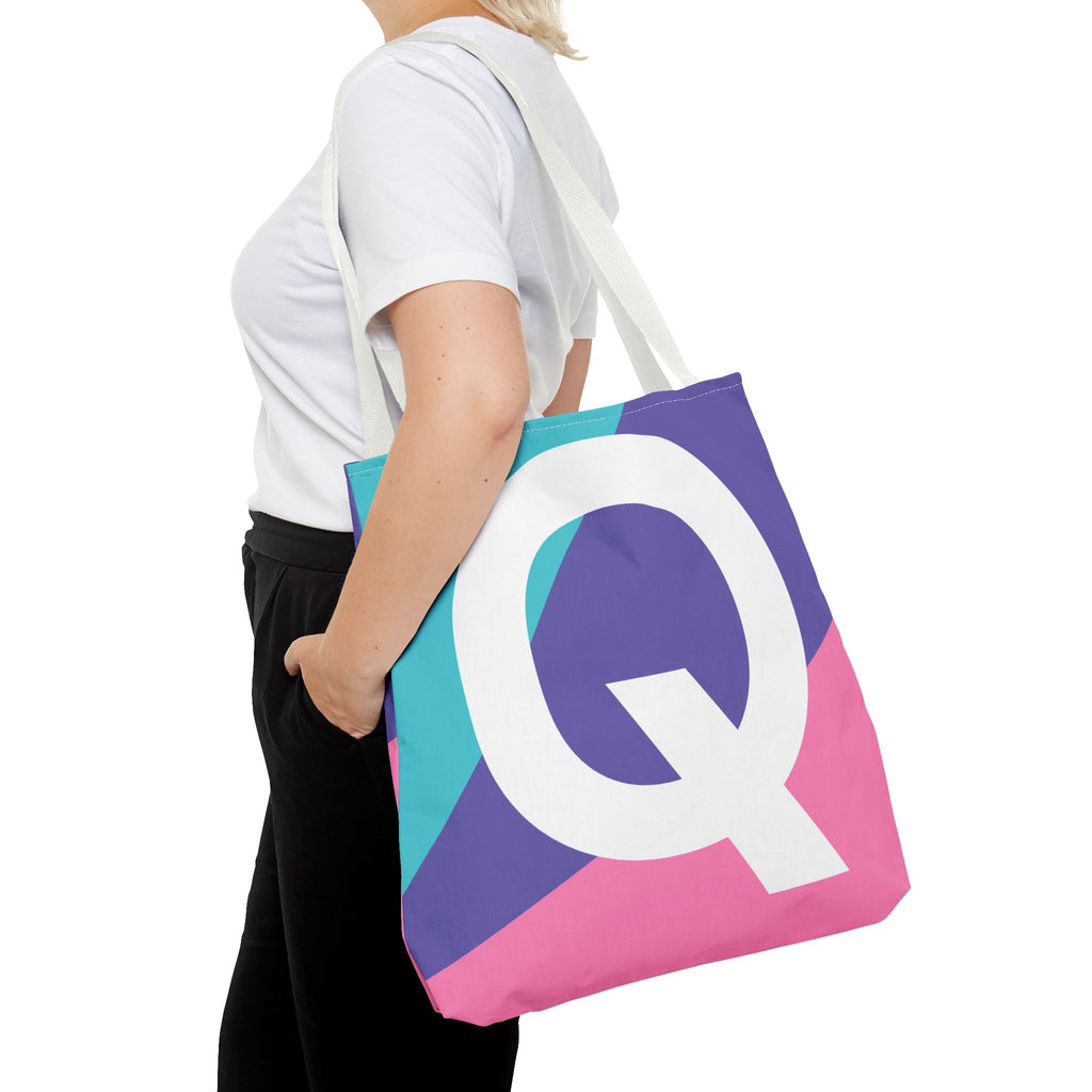 Monogram 'Q' Colorblock Tote Bag — Personalized Initial Q Shoulder Tote