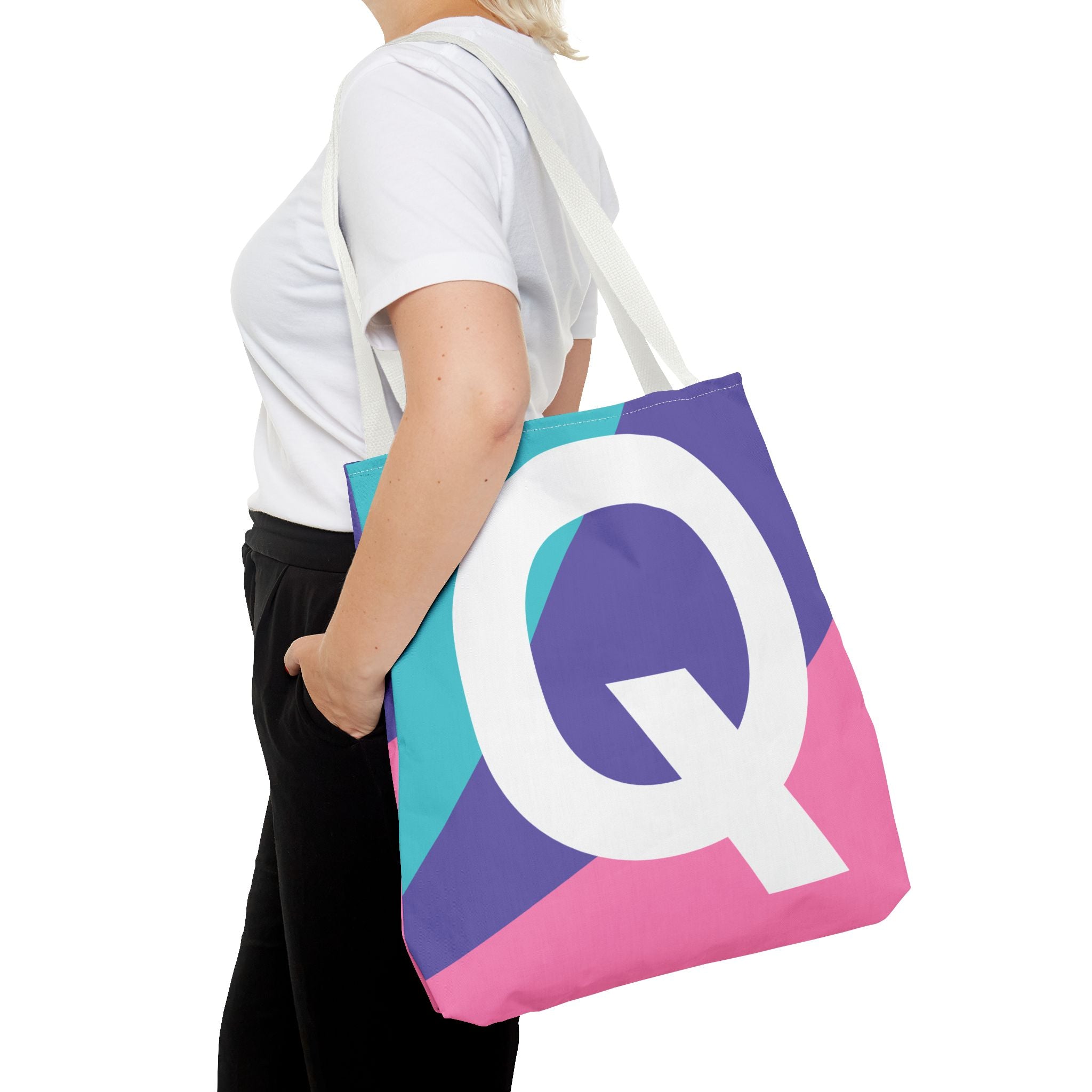 Monogram 'Q' Colorblock Tote Bag — Personalized Initial Q Shoulder Tote