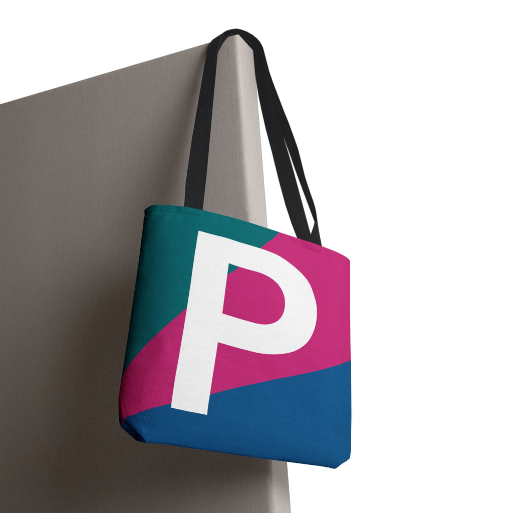 Monogram 'P' Colorblock Tote Bag — Personalized Initial P Shoulder Tote