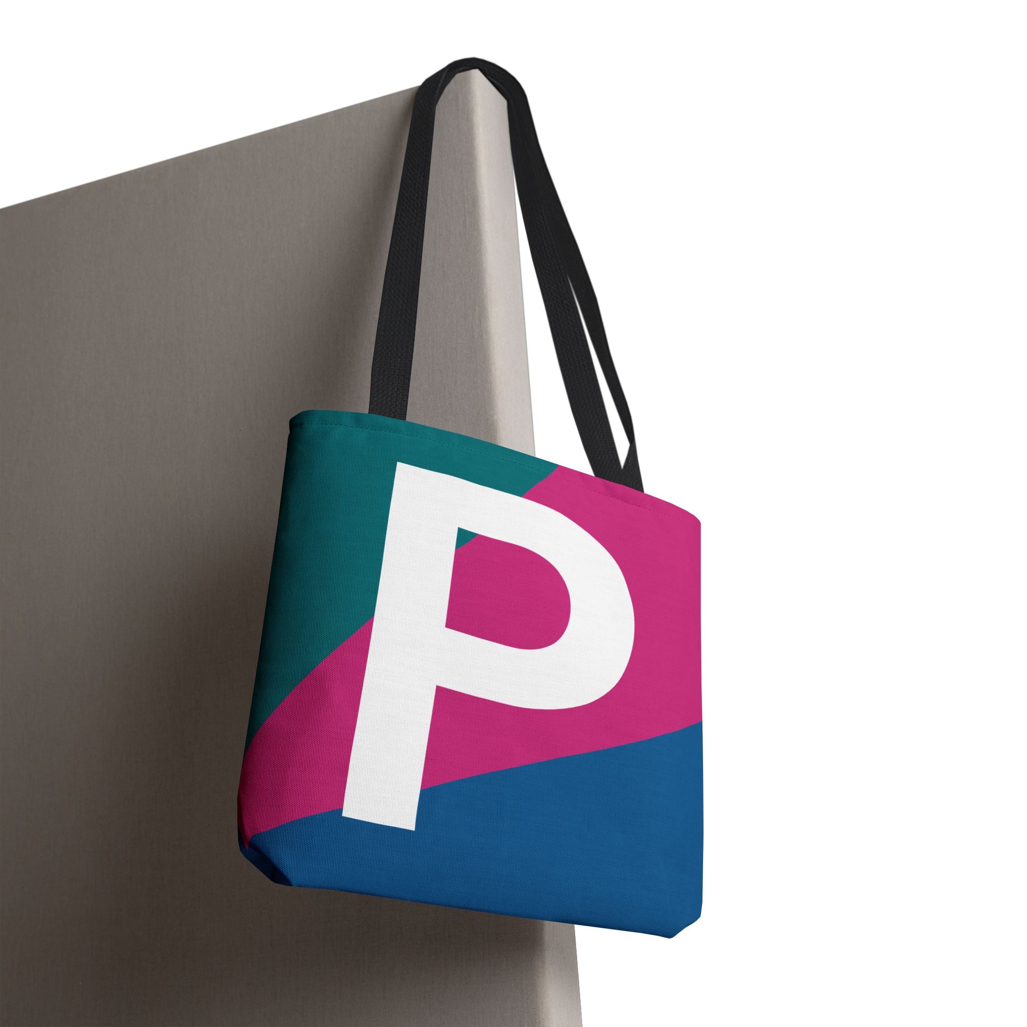 Monogram 'P' Colorblock Tote Bag — Personalized Initial P Shoulder Tote