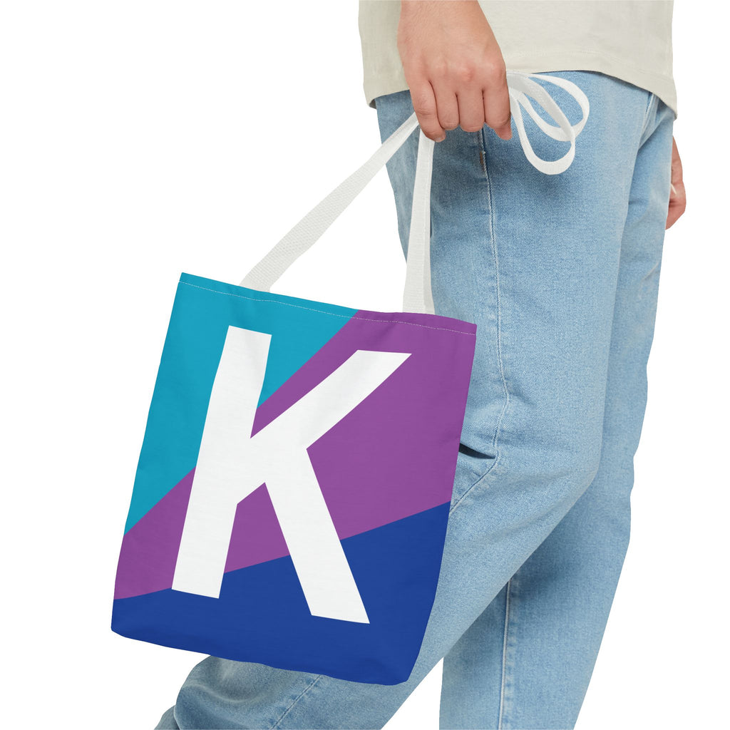 Monogram 'K' Colorblock Tote Bag — Personalized Initial K Shoulder Tote