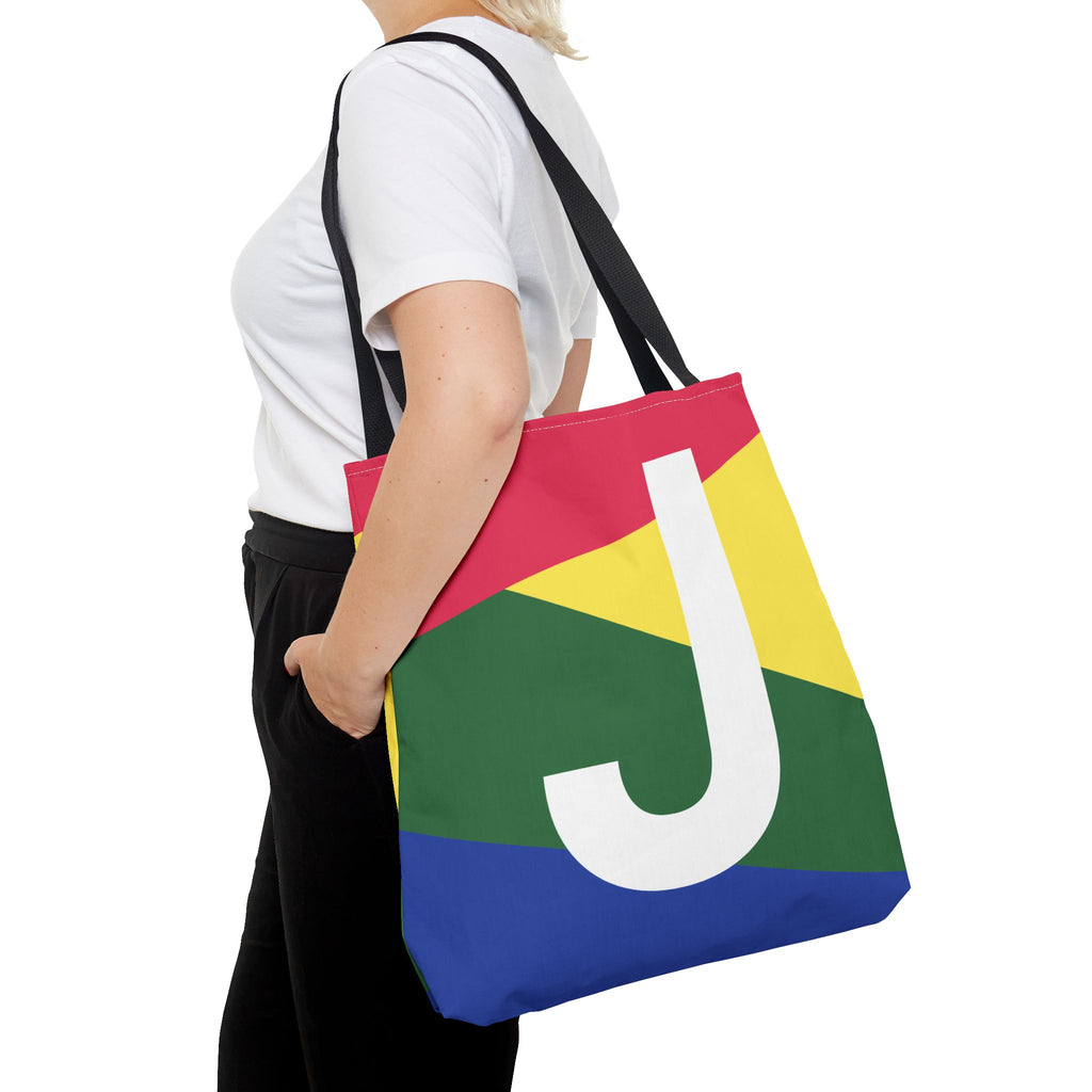 Monogram 'J' Colorblock Tote Bag — Personalized Initial J Shoulder Tote