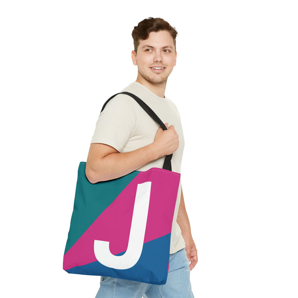 Monogram 'J' Colorblock Tote Bag — Personalized Initial J Shoulder Tote