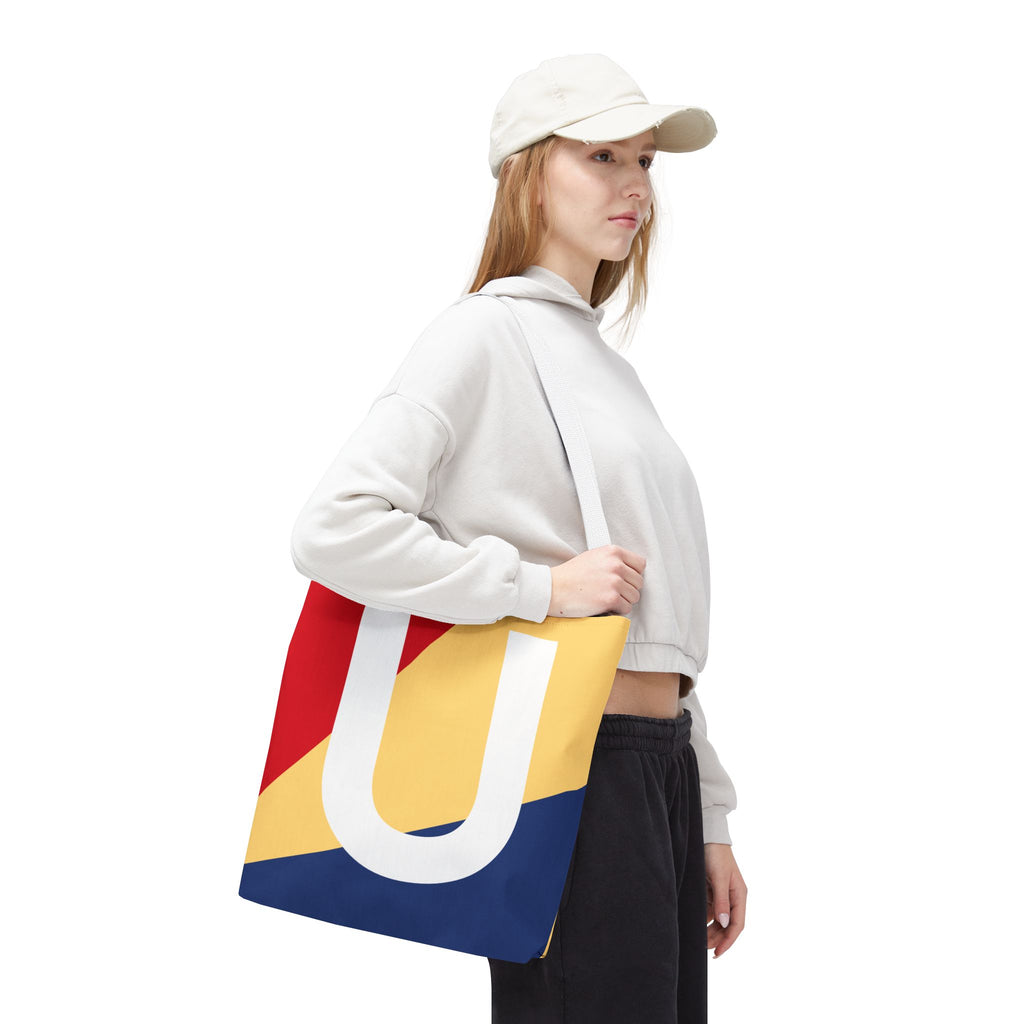 Monogram 'U' Colorblock Tote Bag — Personalized Initial U Shoulder Tote