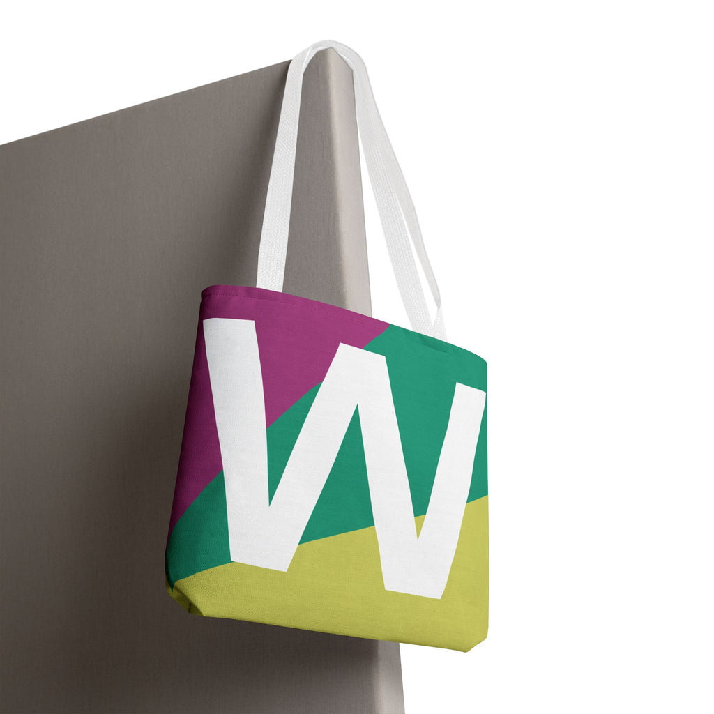 Monogram 'W' Colorblock Tote Bag — Personalized Initial W Shoulder Tote