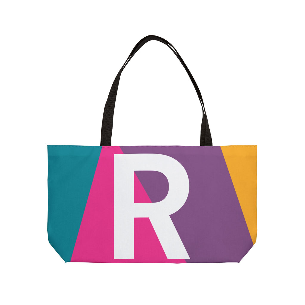 Personalized 'R' Colorblock Tote Bag — Monogram Weekender Tote