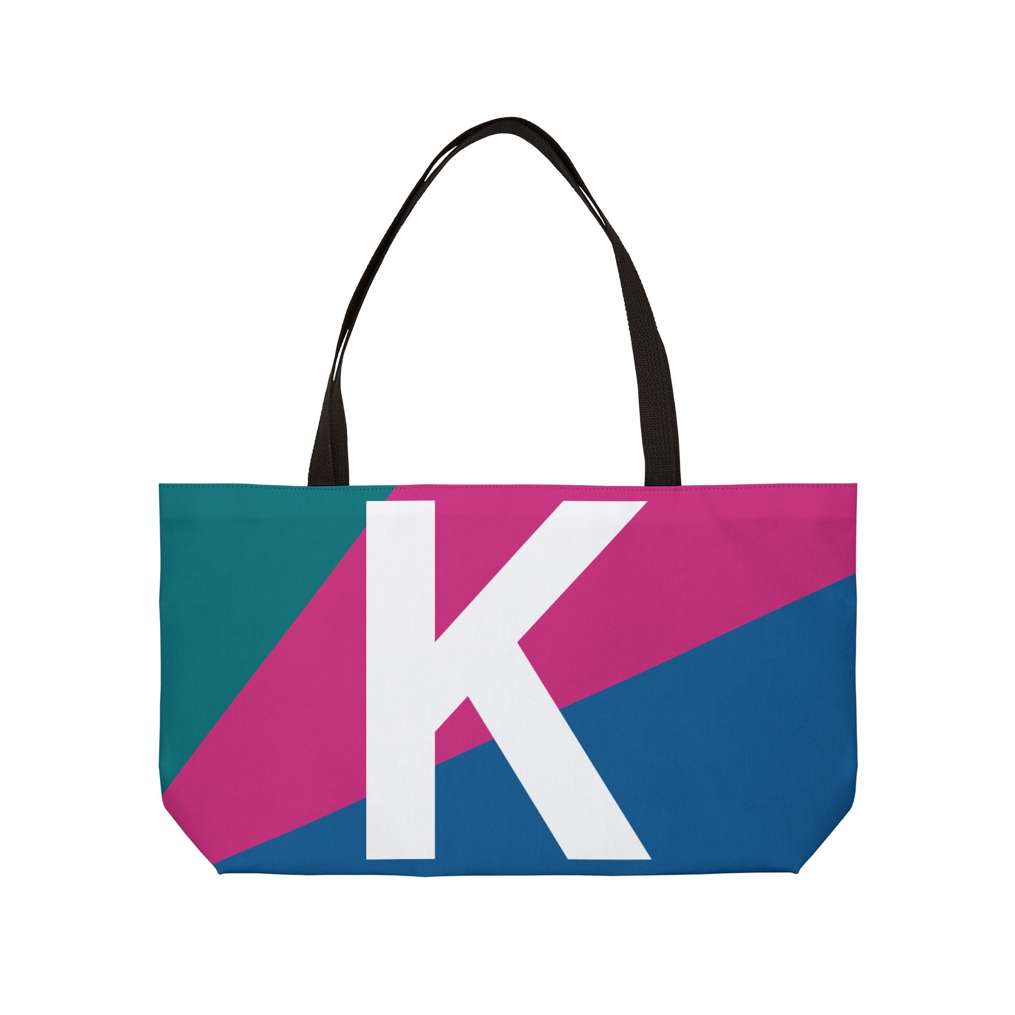 Personalized 'K' Colorblock Tote Bag — Monogram Weekender Tote