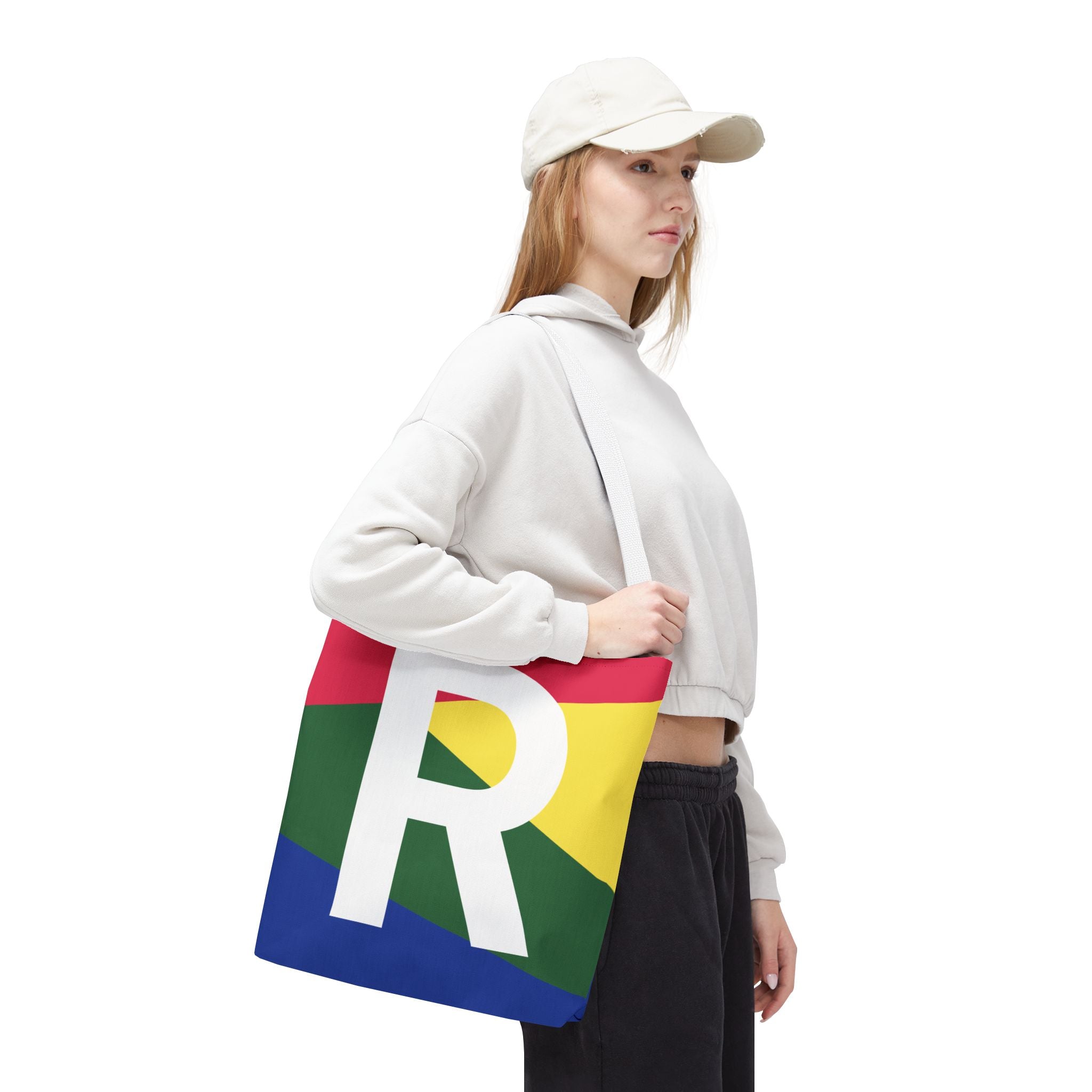 Monogram 'R' Colorblock Tote Bag — Personalized Initial R Shoulder Tote