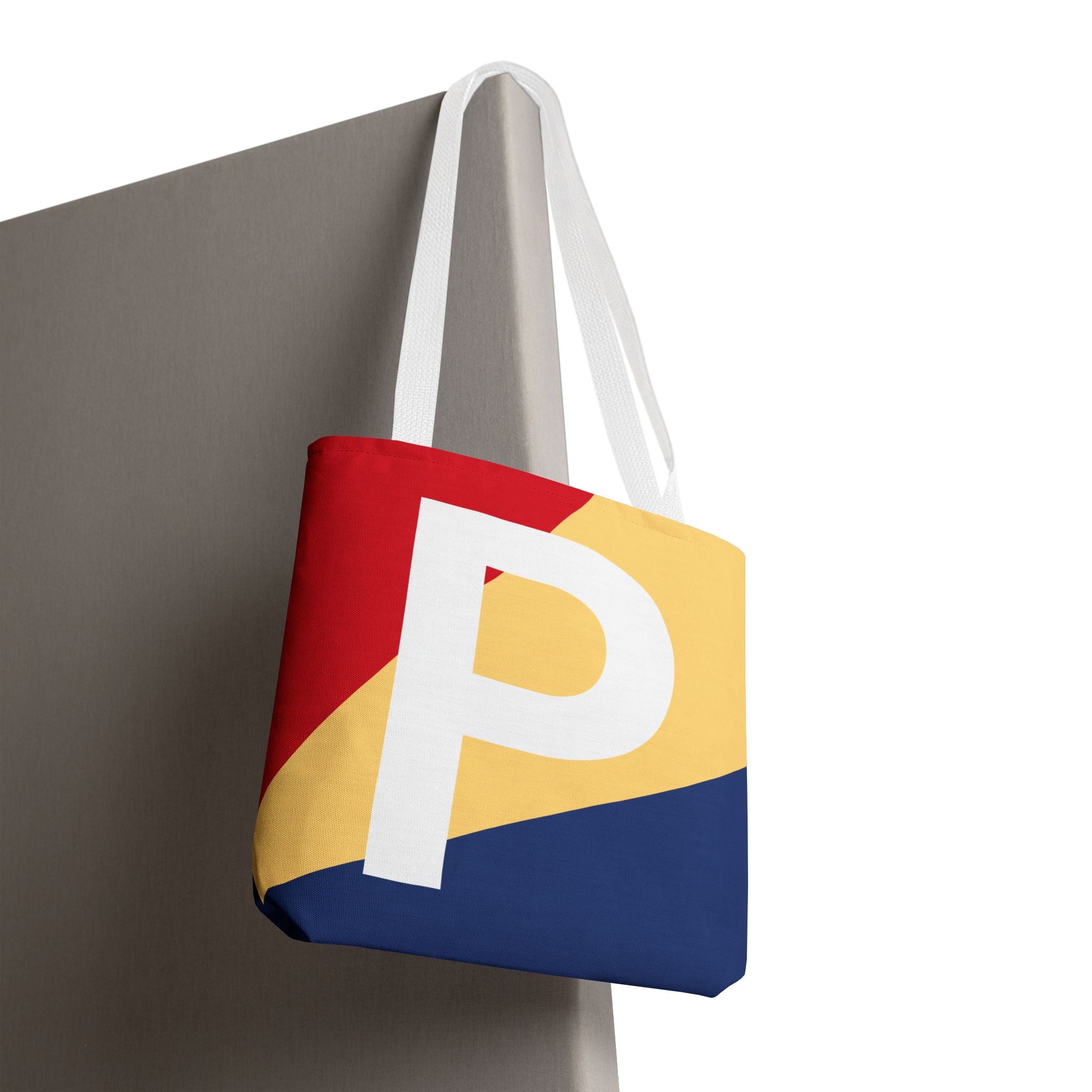 Monogram 'P' Colorblock Tote Bag — Personalized Initial P Shoulder Tote