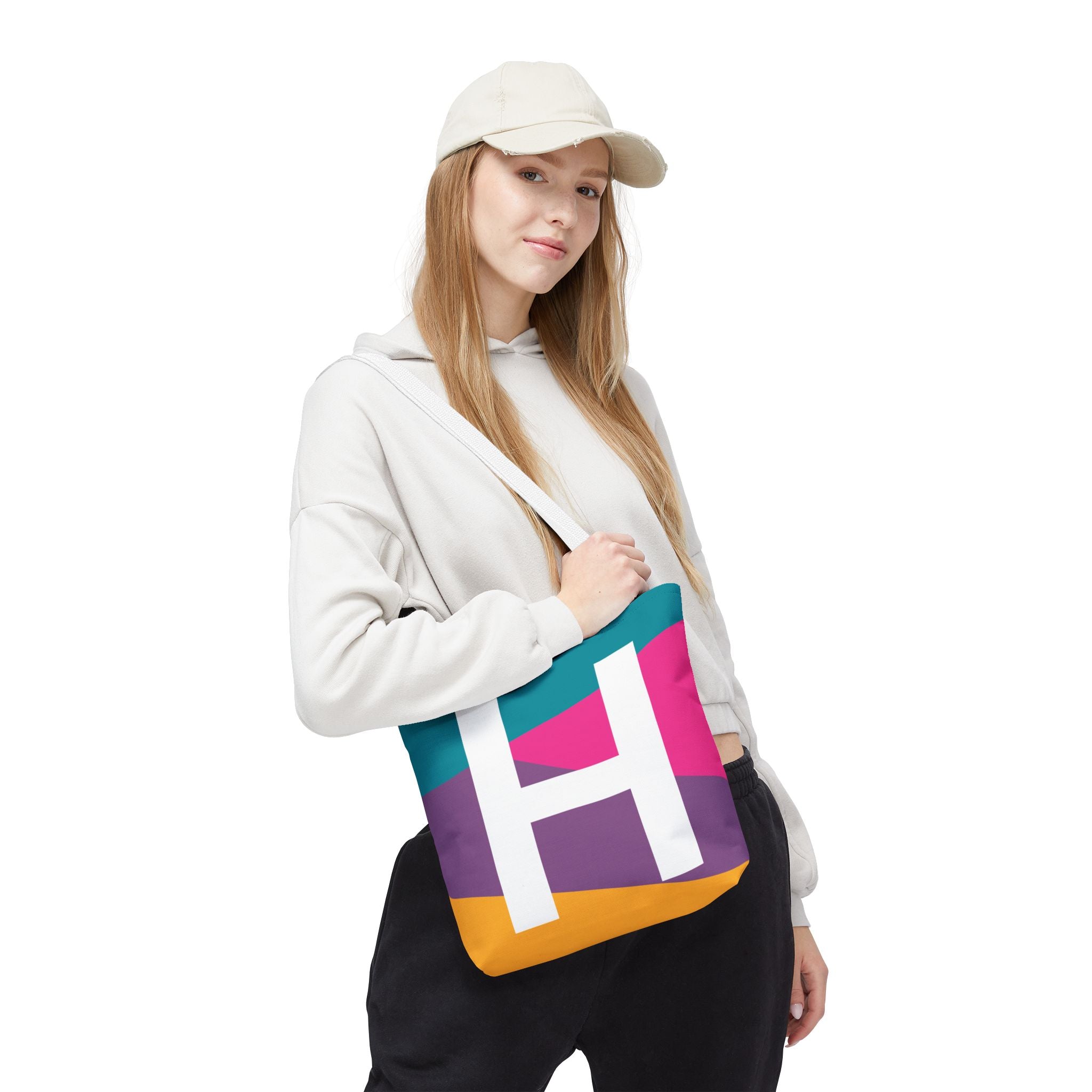 Monogram 'H' Colorblock Tote Bag — Personalized Initial H Shoulder Tote