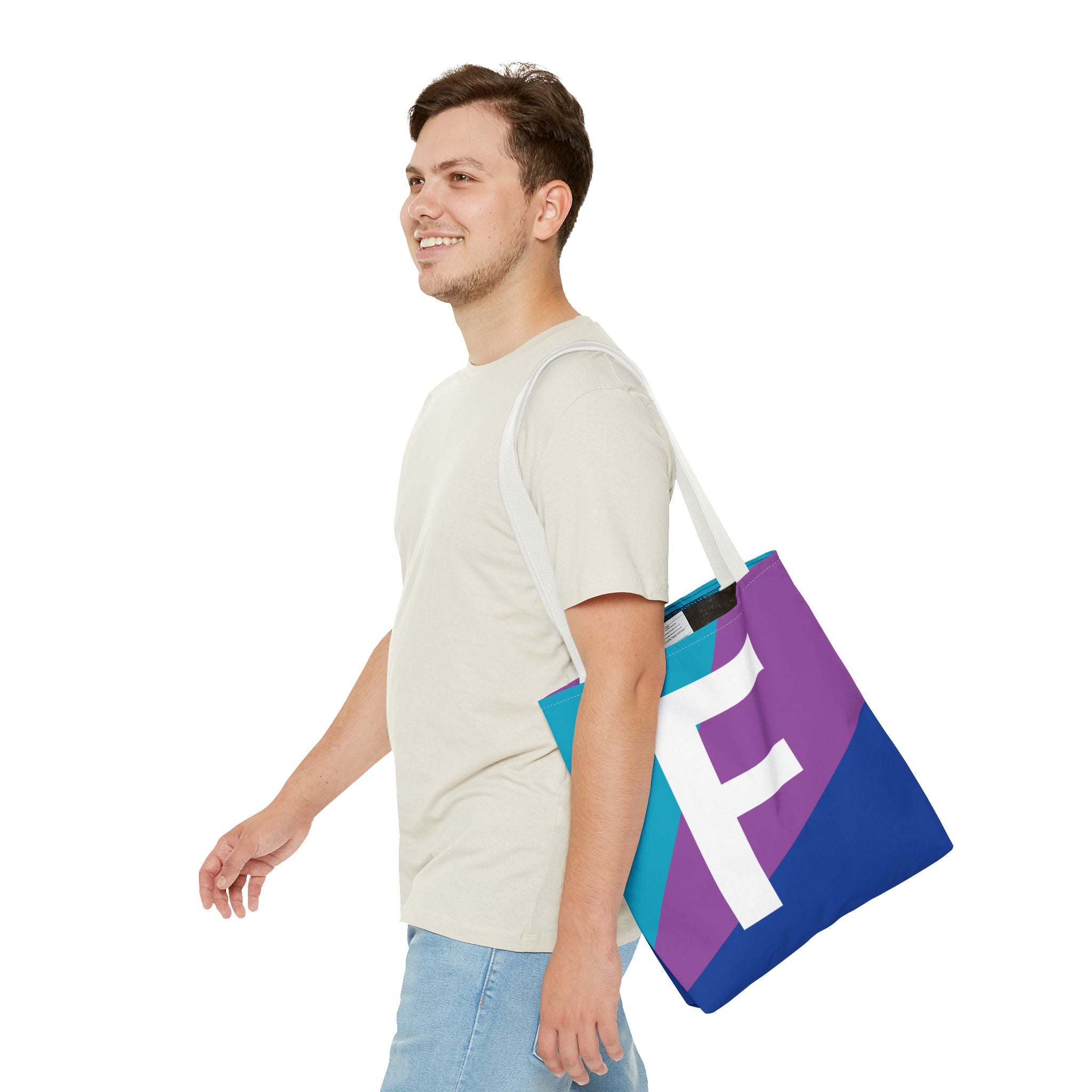 Monogram 'F' Colorblock Tote Bag — Personalized Initial F Shoulder Tote