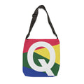 Initial Letter 'Q' Colorblock Adjustable Tote Bag — Monogram Alphabet Shoulder Bag