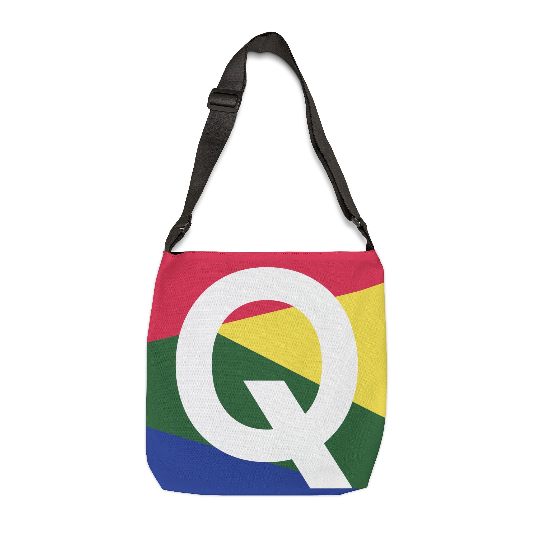 Initial Letter 'Q' Colorblock Adjustable Tote Bag — Monogram Alphabet Shoulder Bag