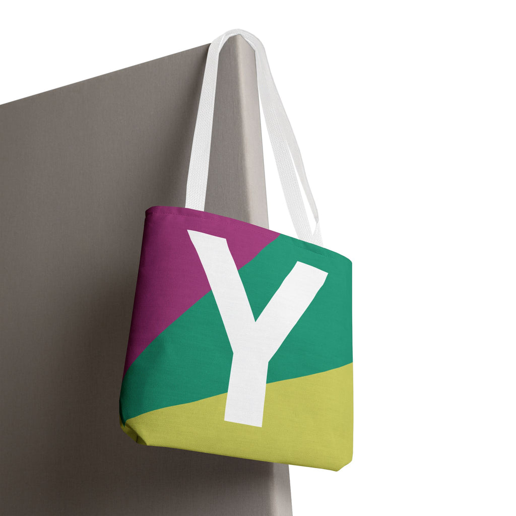 Monogram 'Y' Colorblock Tote Bag — Personalized Initial Y Shoulder Tote