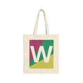 Initial W Colorblock Canvas Tote Bag — Monogram Letter W Reusable Grocery Tote