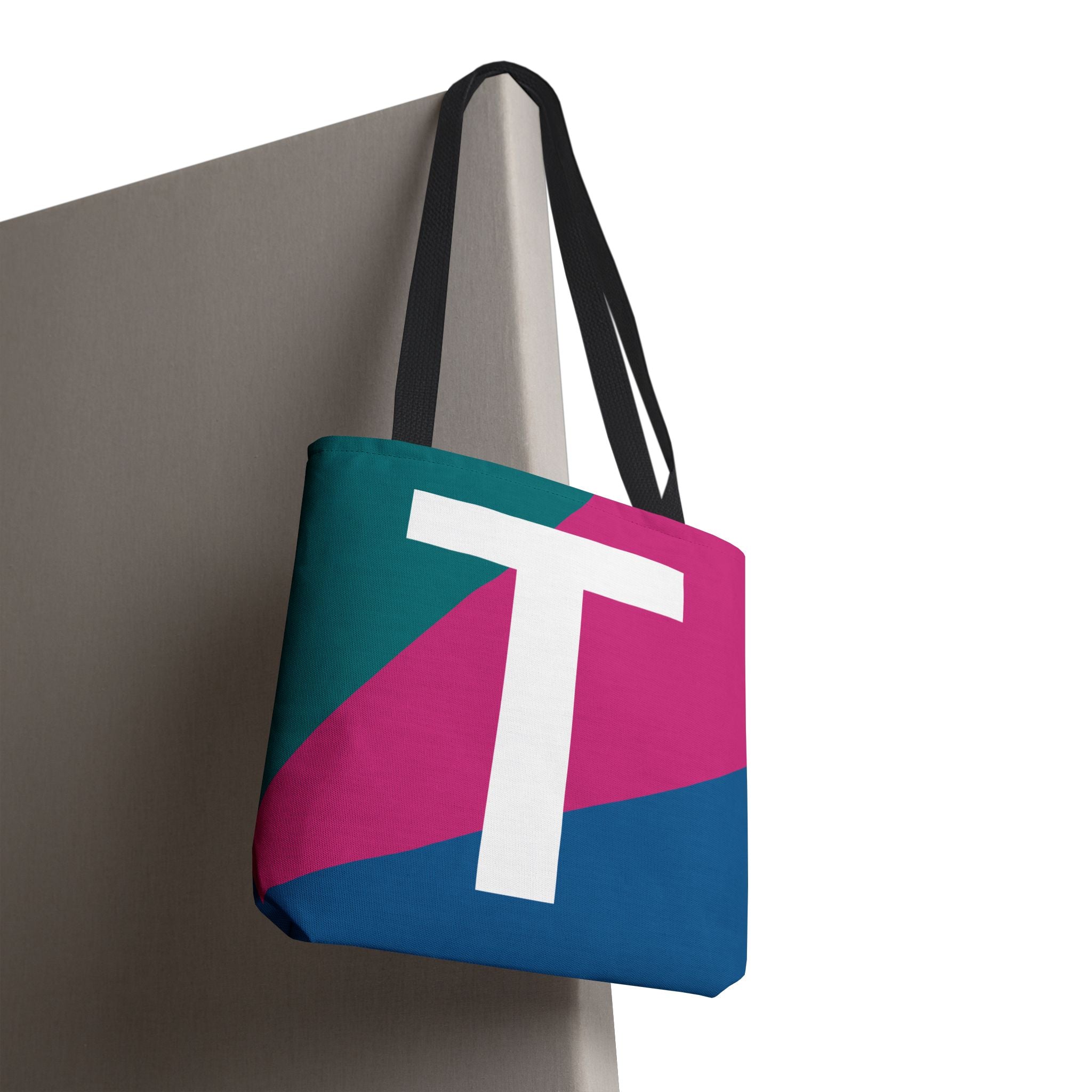 Monogram 'T' Colorblock Tote Bag — Personalized Initial T Shoulder Tote