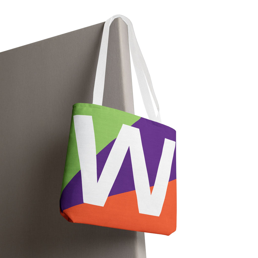 Monogram 'W' Colorblock Tote Bag — Personalized Initial W Shoulder Tote