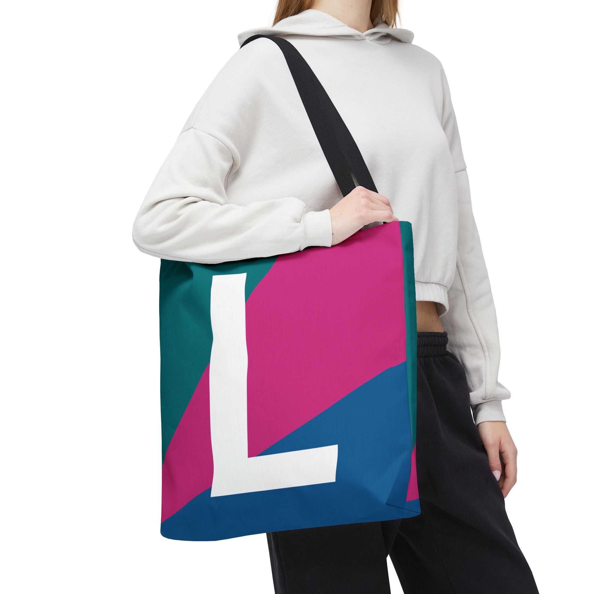 Monogram 'L' Colorblock Tote Bag — Personalized Initial L Shoulder Tote