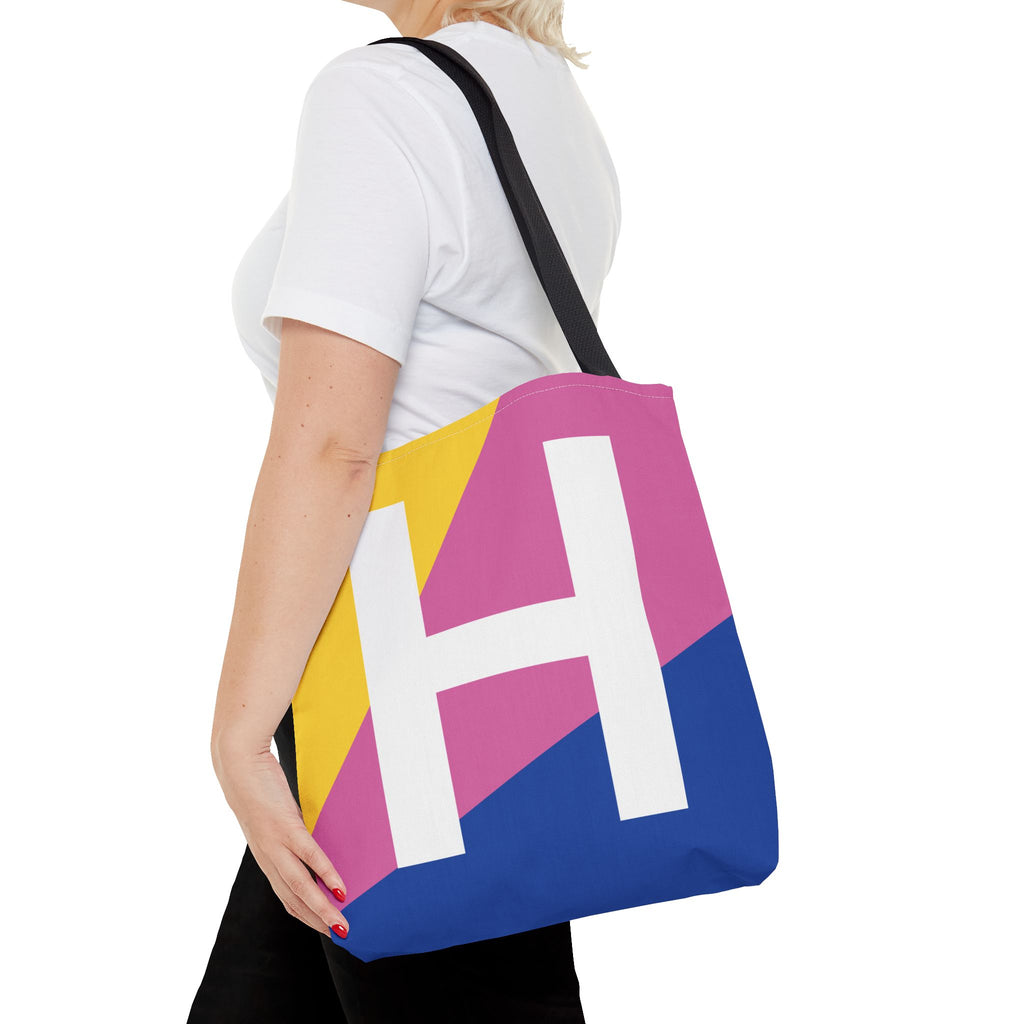 Monogram 'H' Colorblock Tote Bag — Personalized Initial H Shoulder Tote