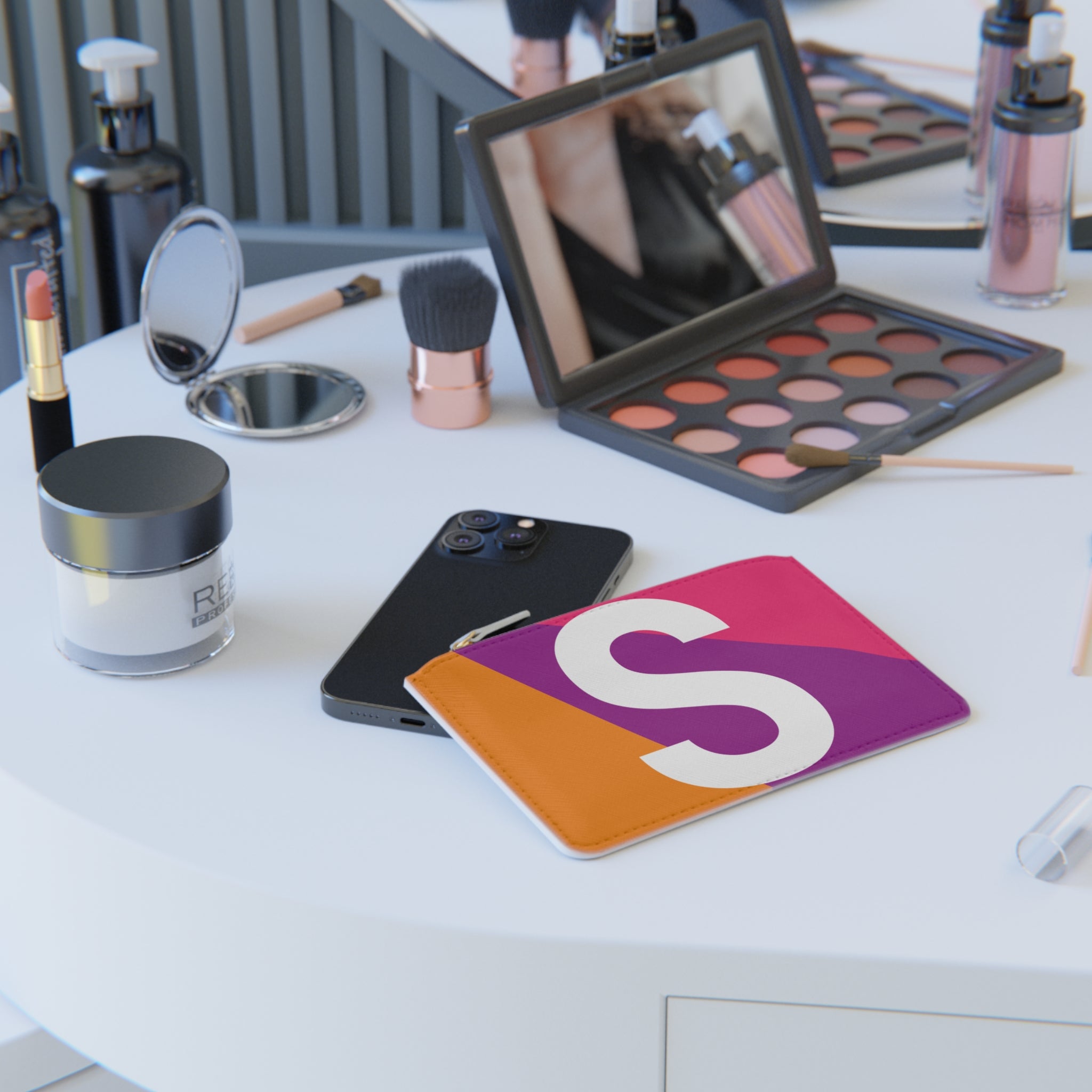 Initial S Mini Clutch — Colorblock Monogram Wristlet Wallet