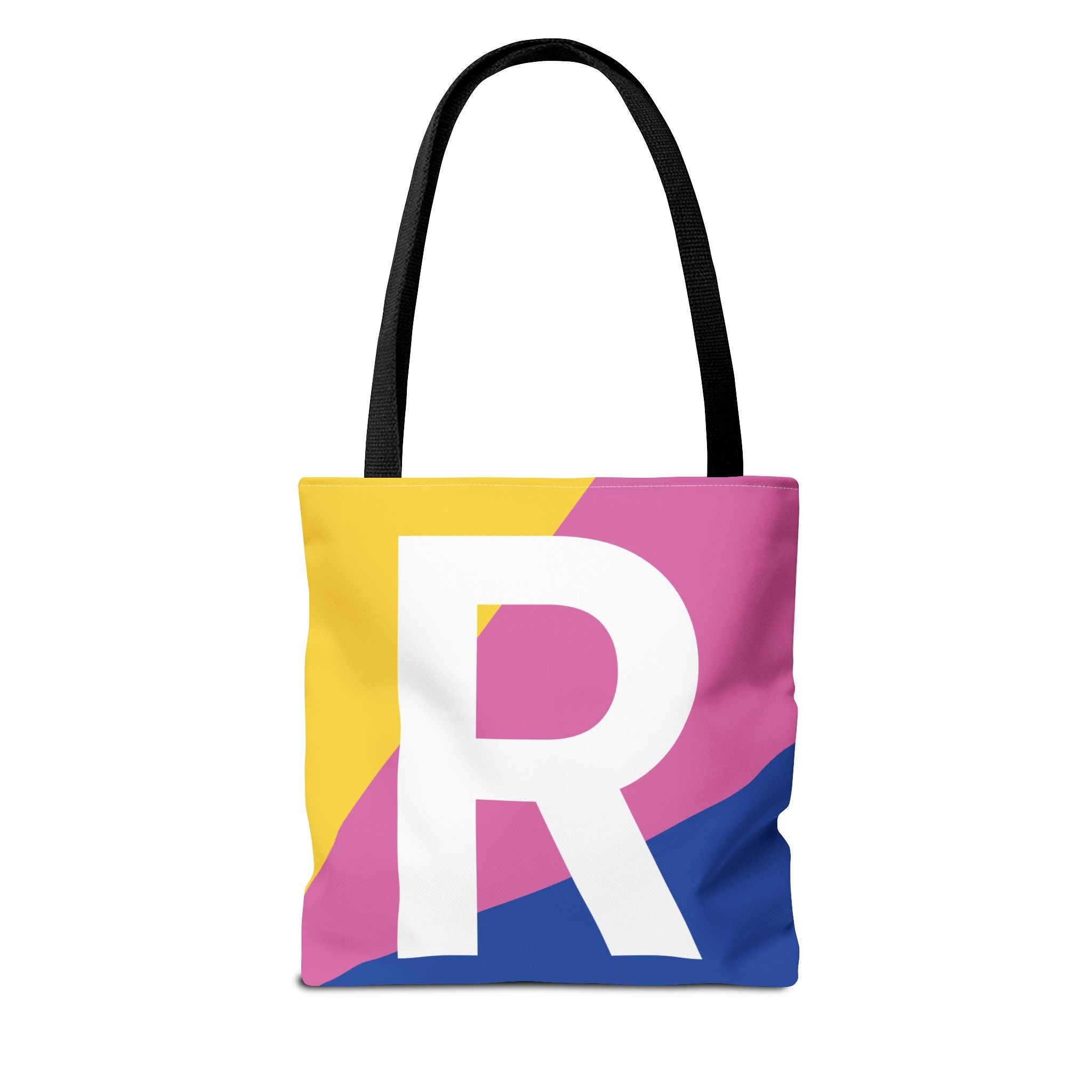 Monogram 'R' Colorblock Tote Bag — Personalized Initial R Shoulder Tote