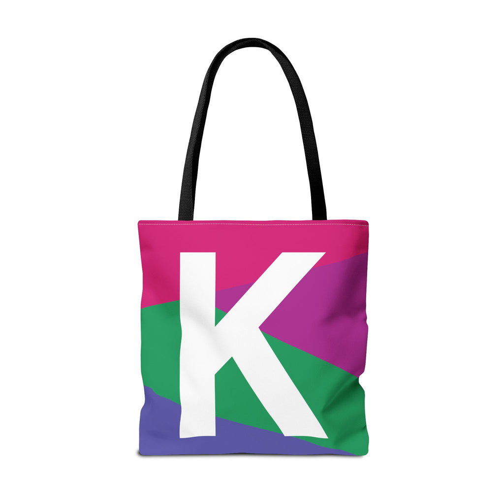 Monogram 'K' Colorblock Tote Bag — Personalized Initial K Shoulder Tote