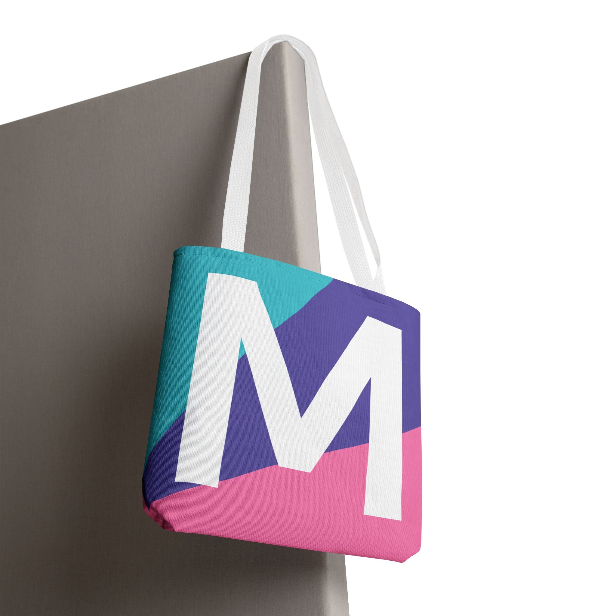 Monogram 'M' Colorblock Tote Bag — Personalized Initial M Shoulder Tote