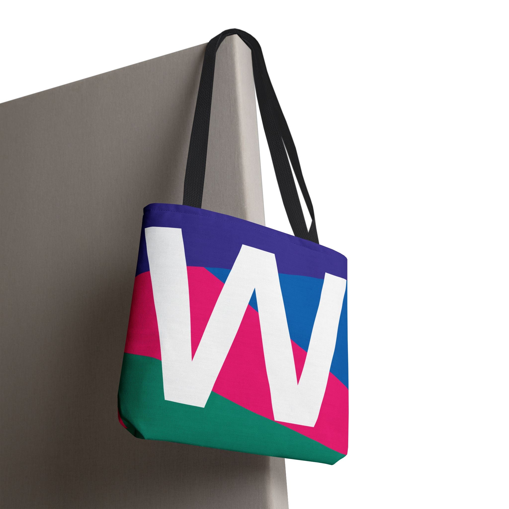 Monogram 'W' Colorblock Tote Bag — Personalized Initial W Shoulder Tote