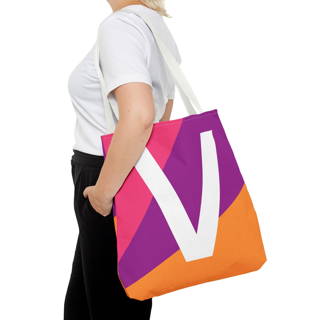 Monogram 'V' Colorblock Tote Bag — Personalized Initial V Shoulder Tote