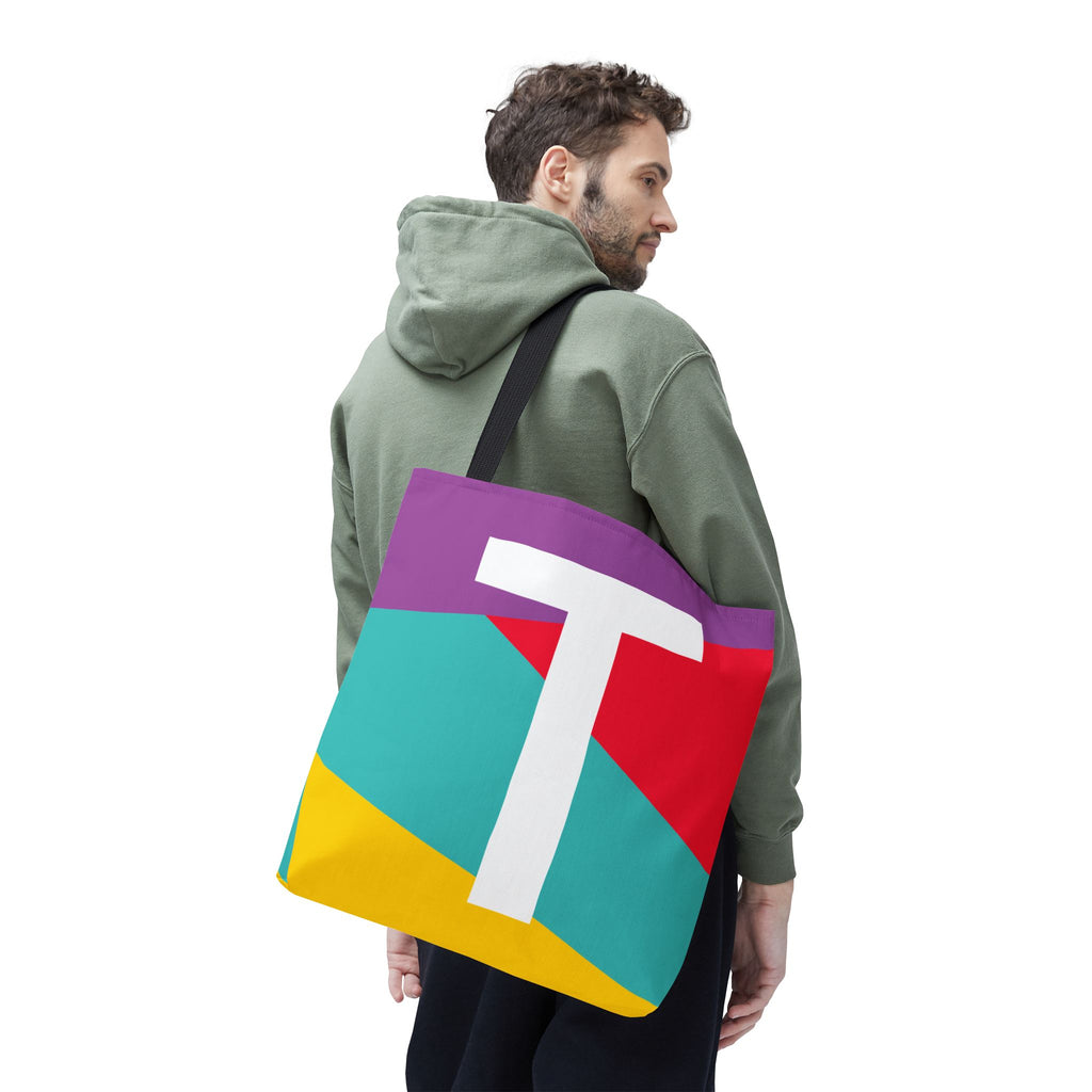 Monogram 'T' Colorblock Tote Bag — Personalized Initial T Shoulder Tote