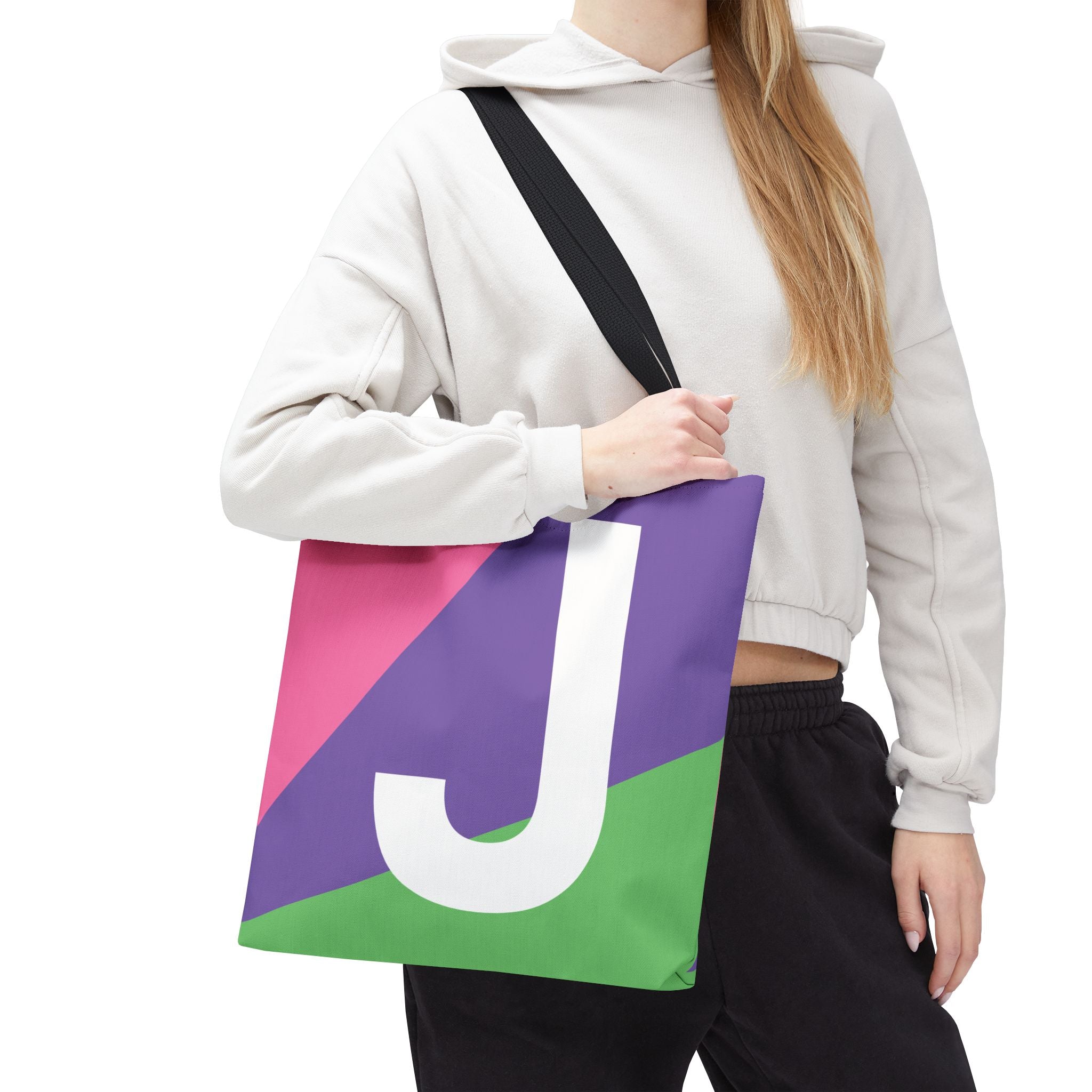 Monogram 'J' Colorblock Tote Bag — Personalized Initial J Shoulder Tote