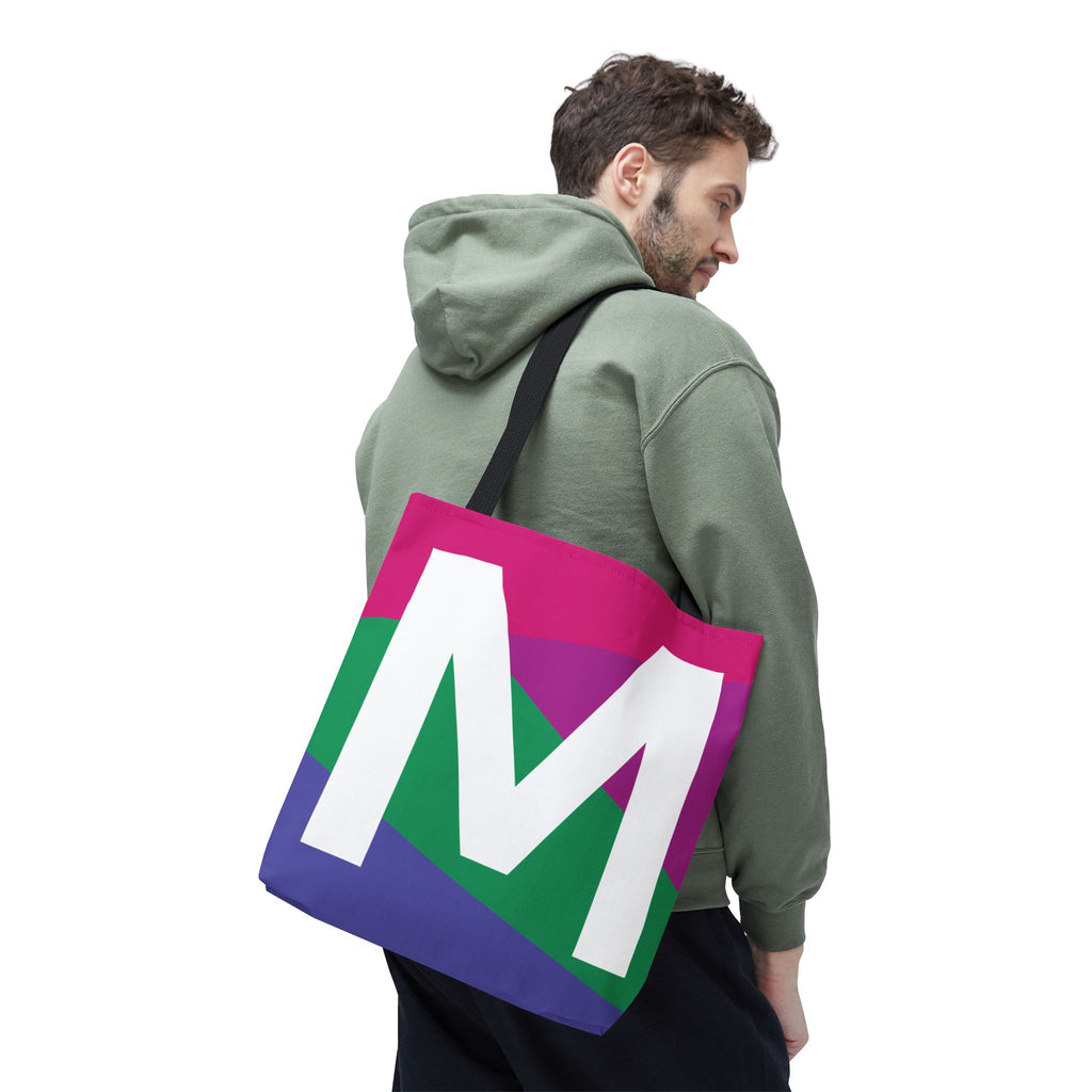 Monogram 'M' Colorblock Tote Bag — Personalized Initial M Shoulder Tote