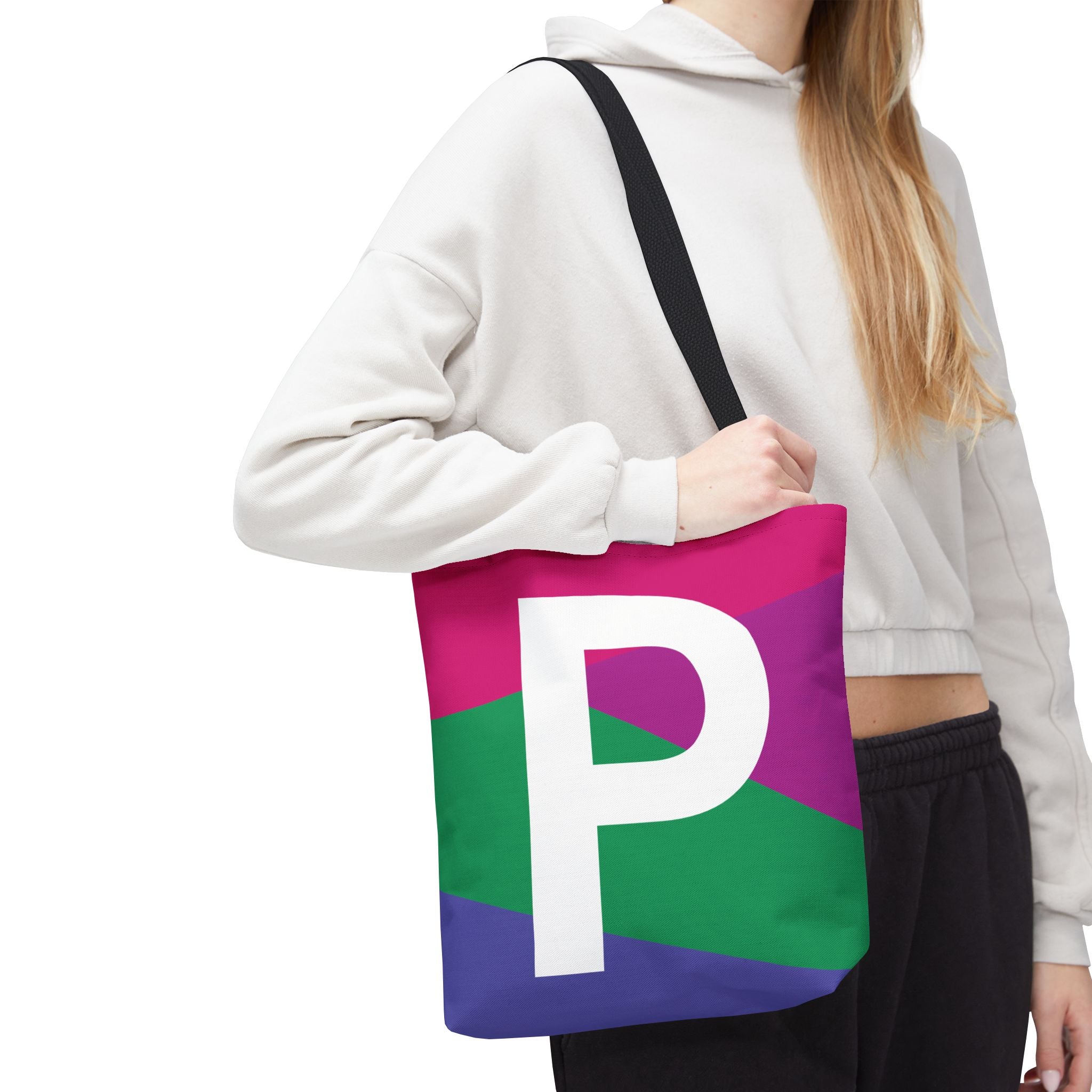 Monogram 'P' Colorblock Tote Bag — Personalized Initial P Shoulder Tote