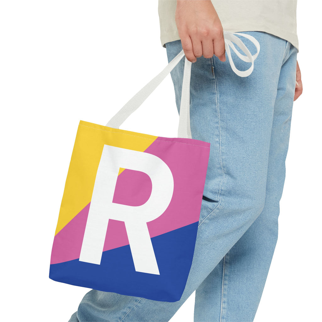 Monogram 'R' Colorblock Tote Bag — Personalized Initial R Shoulder Tote
