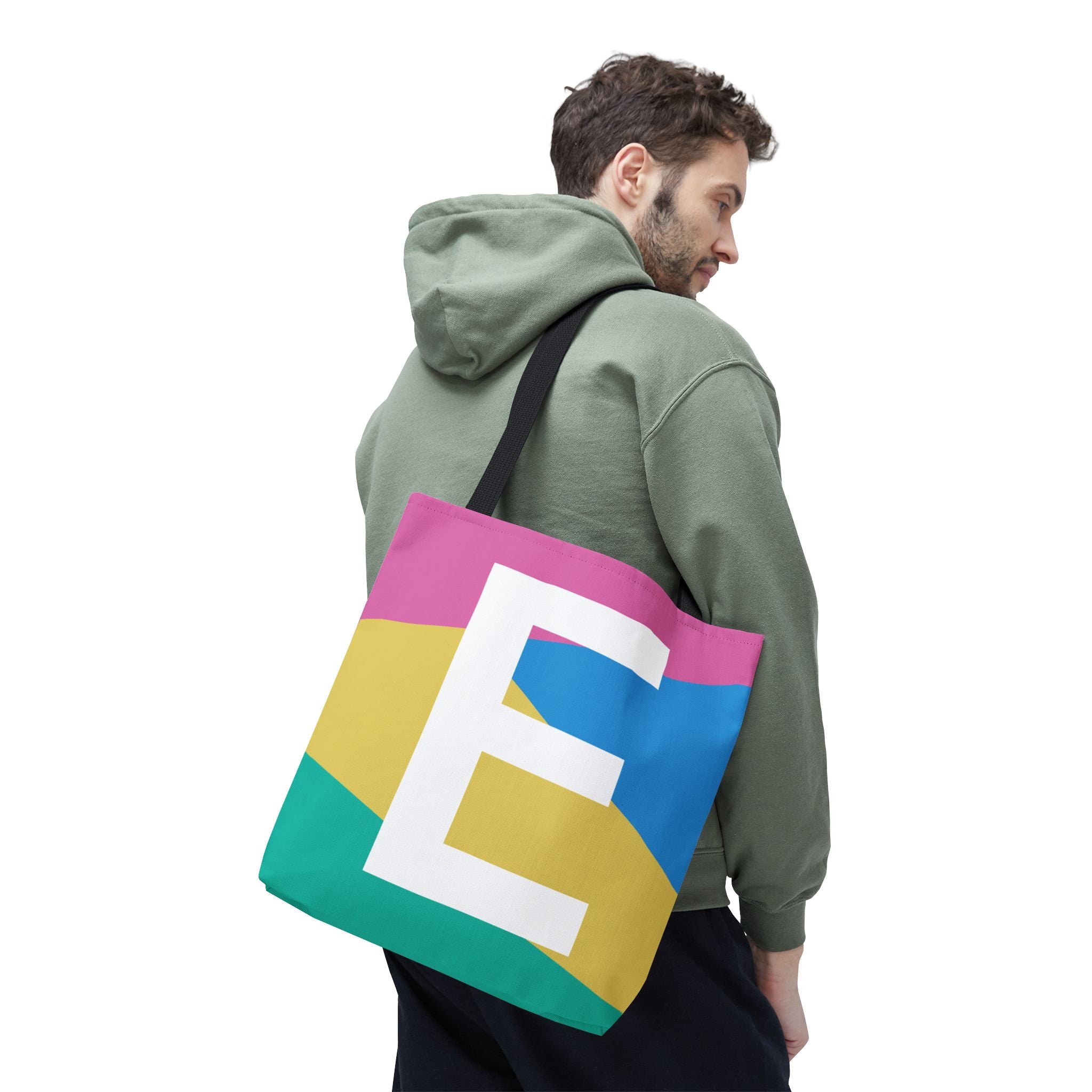 Monogram 'E' Colorblock Tote Bag — Personalized Initial E Shoulder Tote