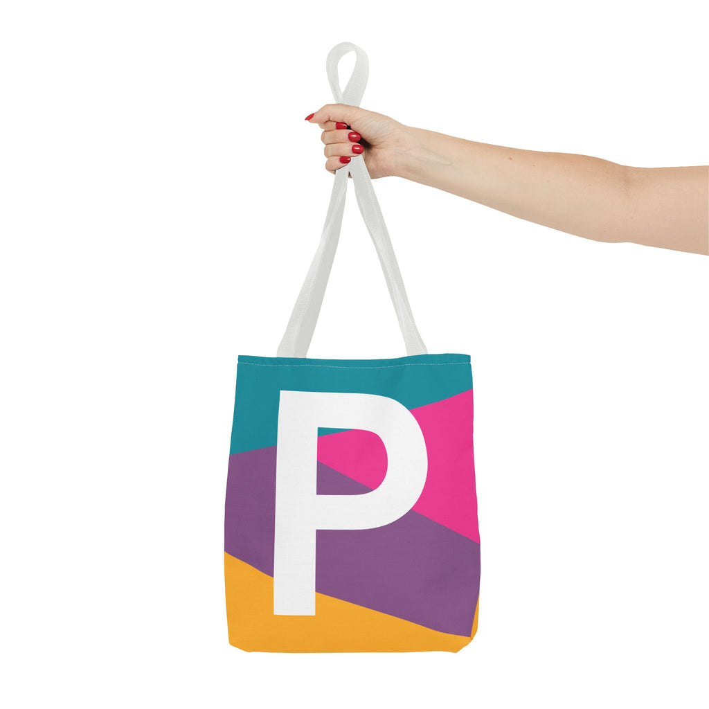 Monogram 'P' Colorblock Tote Bag — Personalized Initial P Shoulder Tote