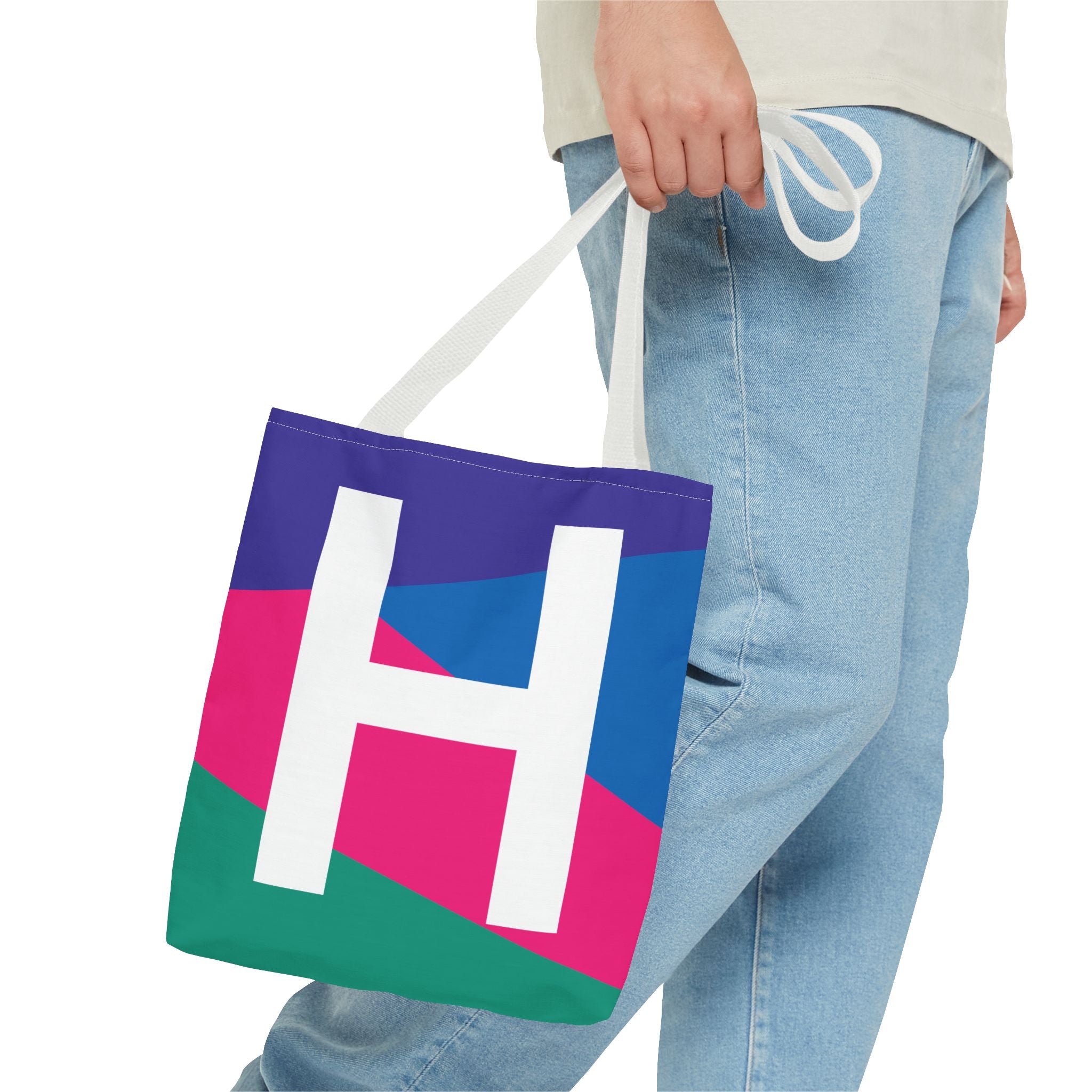 Monogram 'H' Colorblock Tote Bag — Personalized Initial H Shoulder Tote