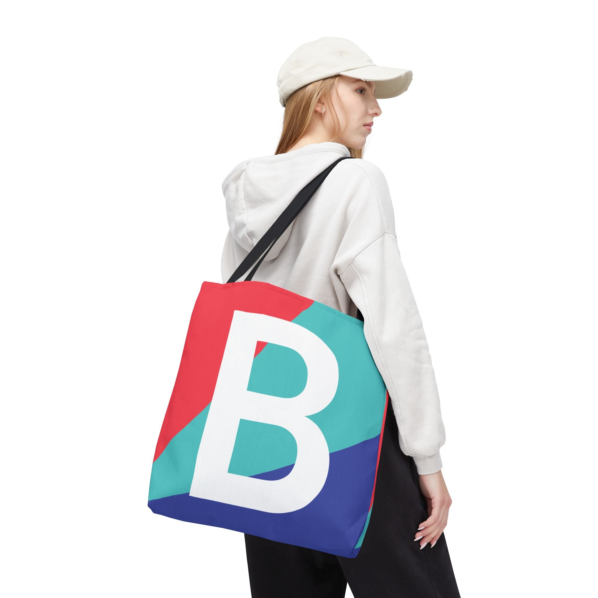 Monogram 'B' Colorblock Tote Bag — Personalized Initial B Shoulder Tote
