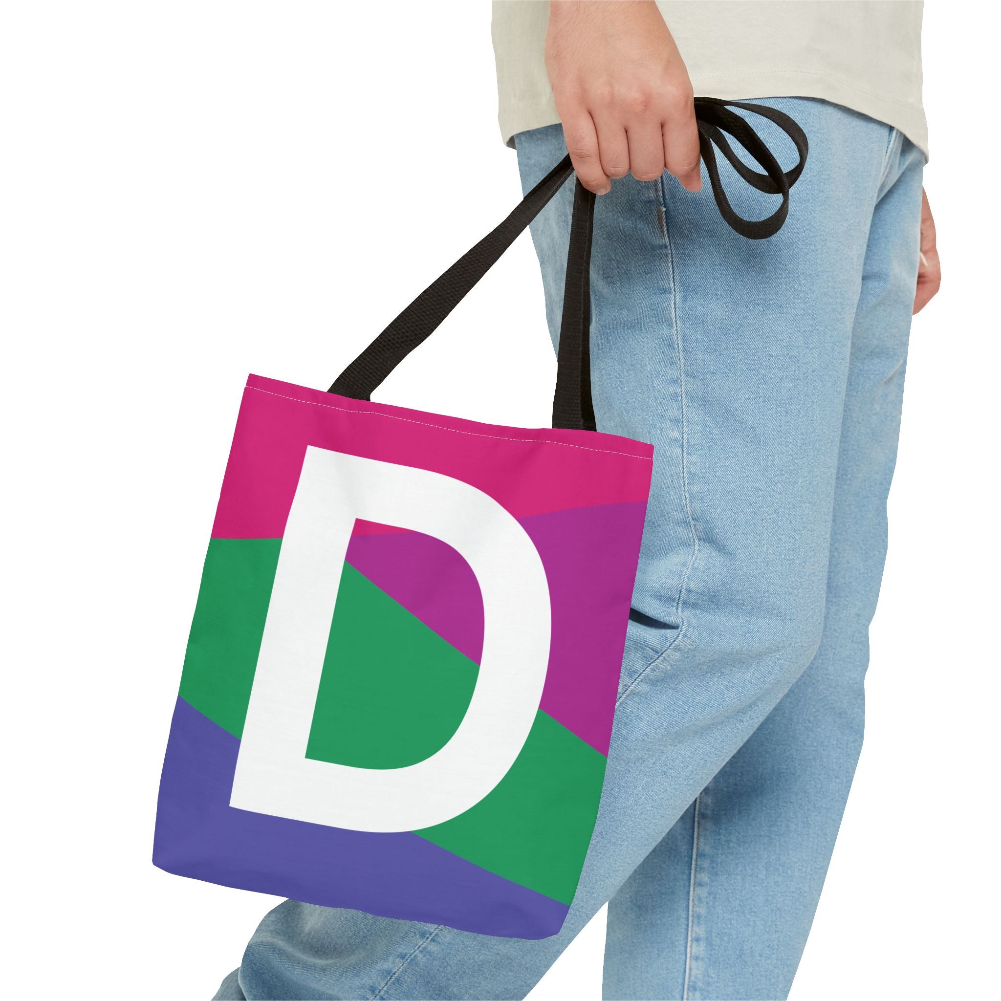 Monogram 'D' Colorblock Tote Bag — Personalized Initial D Shoulder Tote