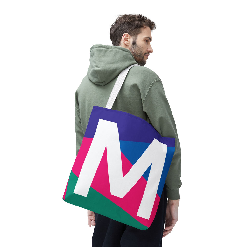Monogram 'M' Colorblock Tote Bag — Personalized Initial M Shoulder Tote