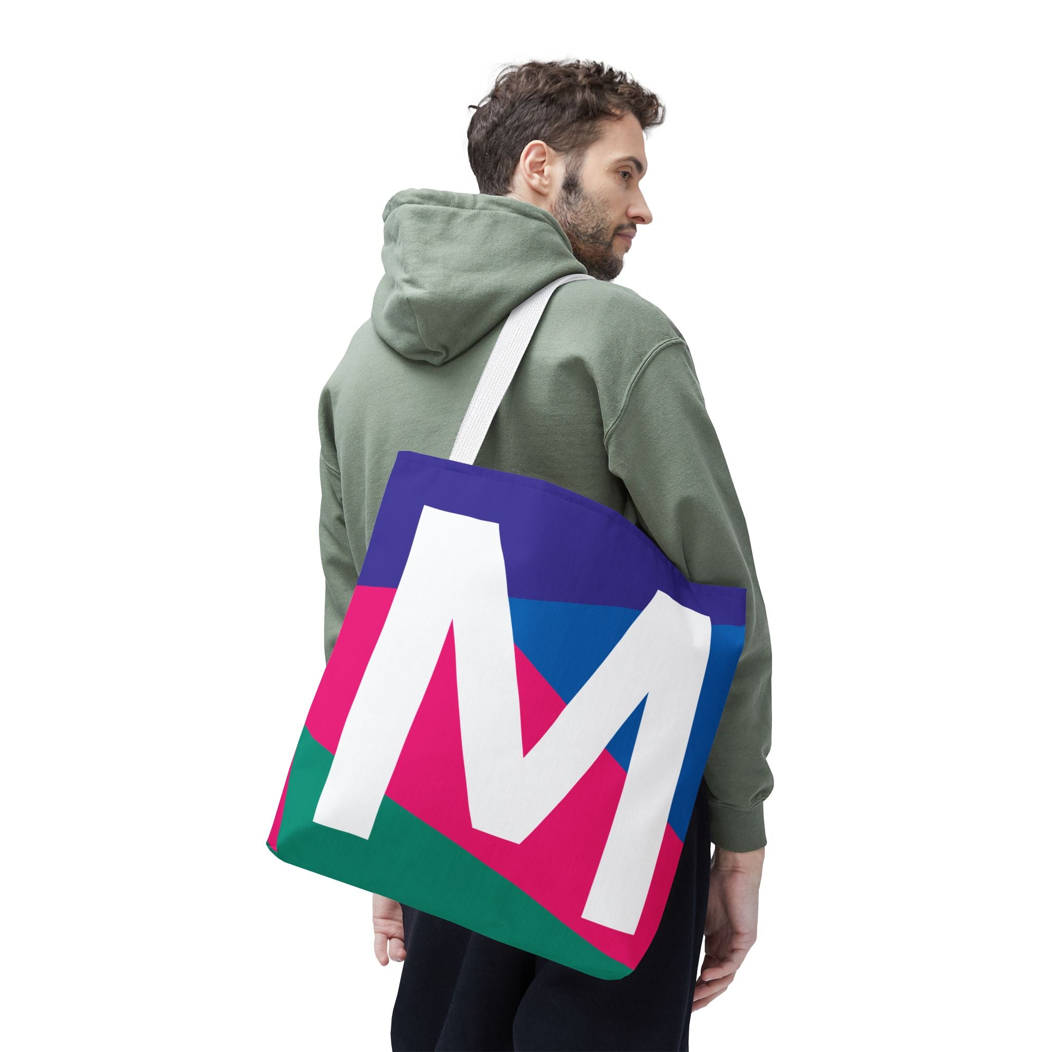 Monogram 'M' Colorblock Tote Bag — Personalized Initial M Shoulder Tote